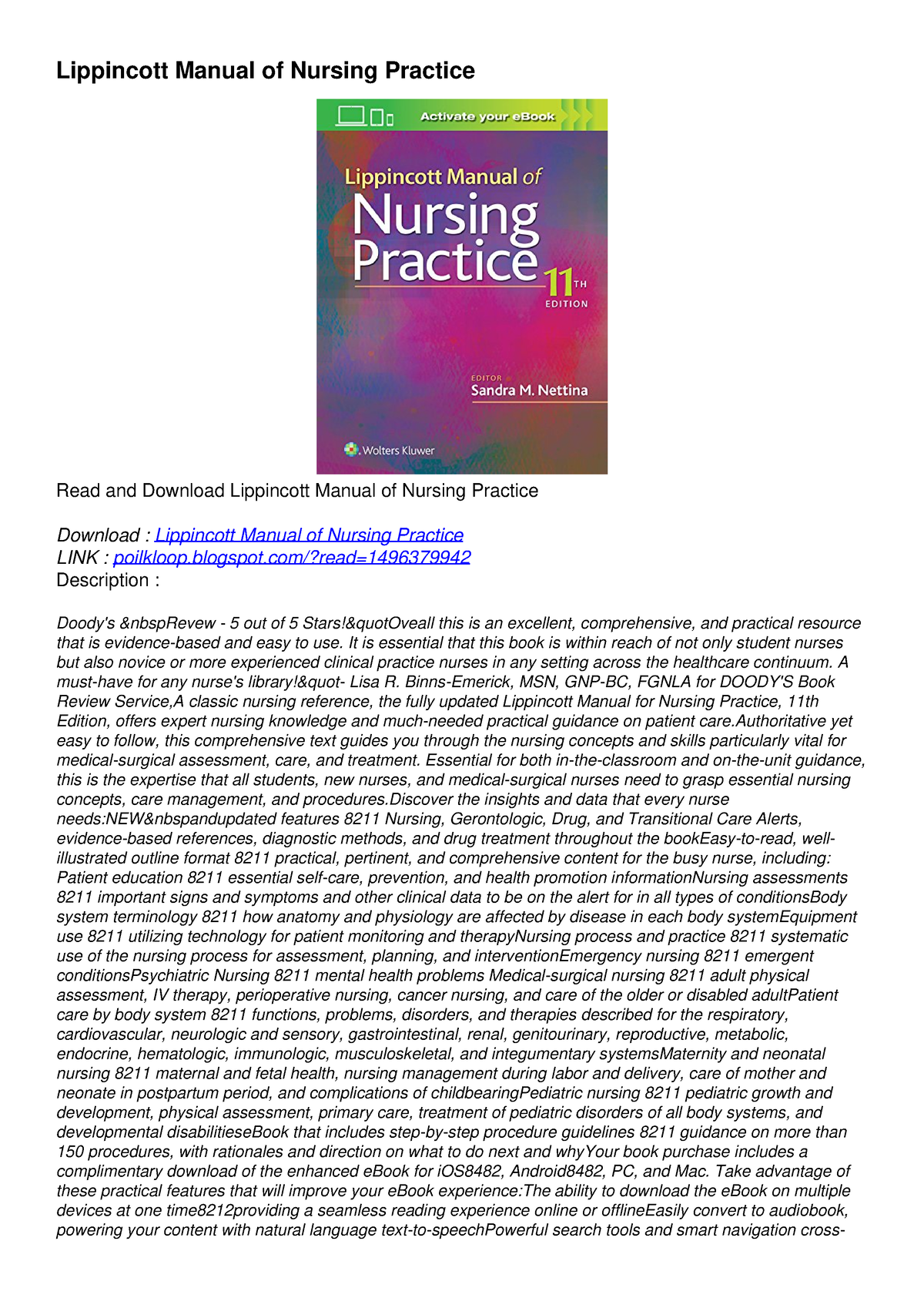 PDF Download Lippincott Manual Of Nursing Practice Read - Lippincott ...