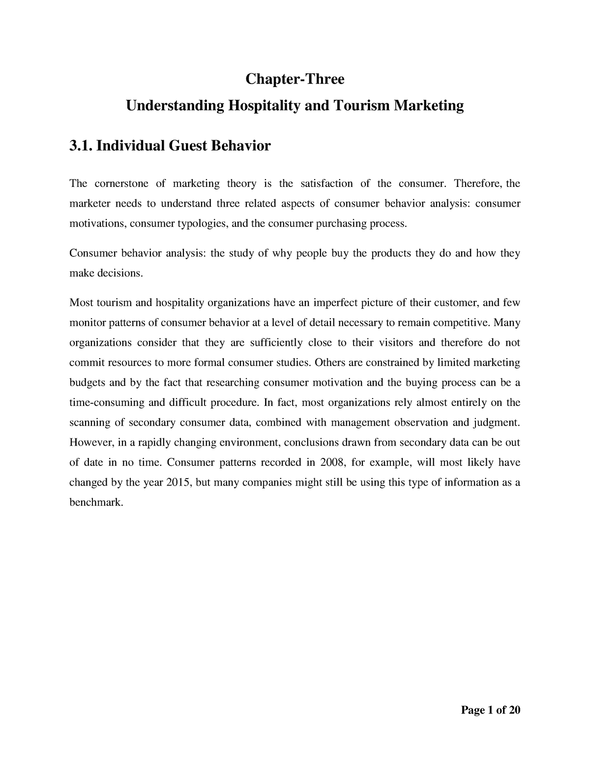 Chapter-3 - Chapter-3 - Chapter-Three Understanding Hospitality And ...