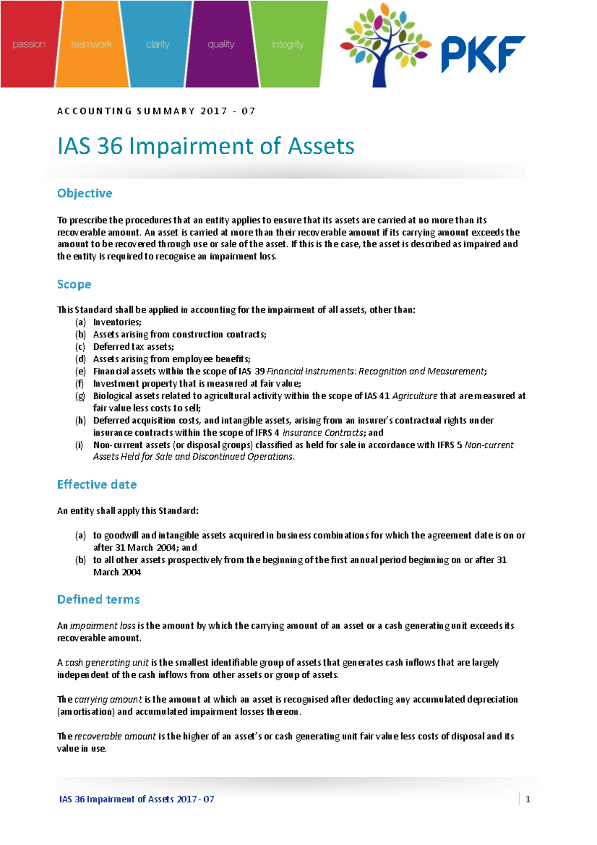 Ias 36 impairment of assets summary - A C C O U N T I N G S U M M A R Y ...