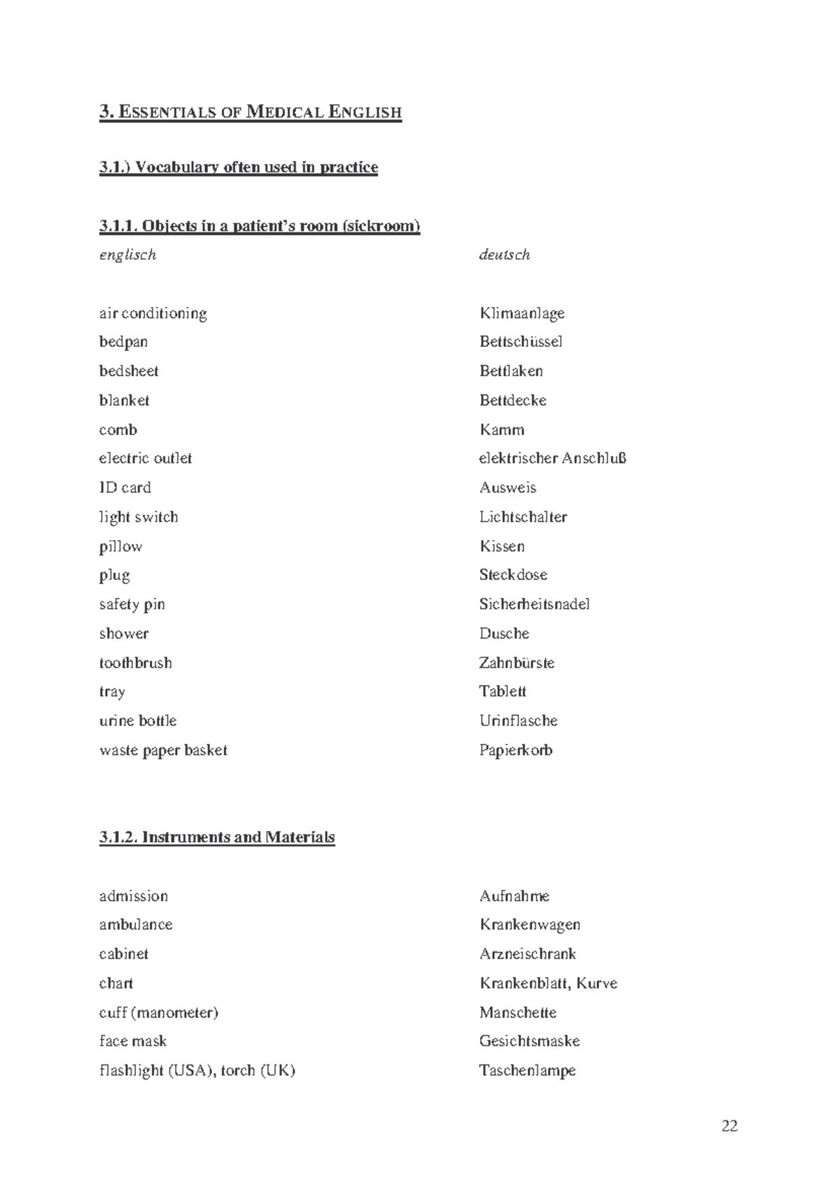 Vocabulary List Medical English 3 ESSENTIALS OF MEDICAL ENGLISH 3 