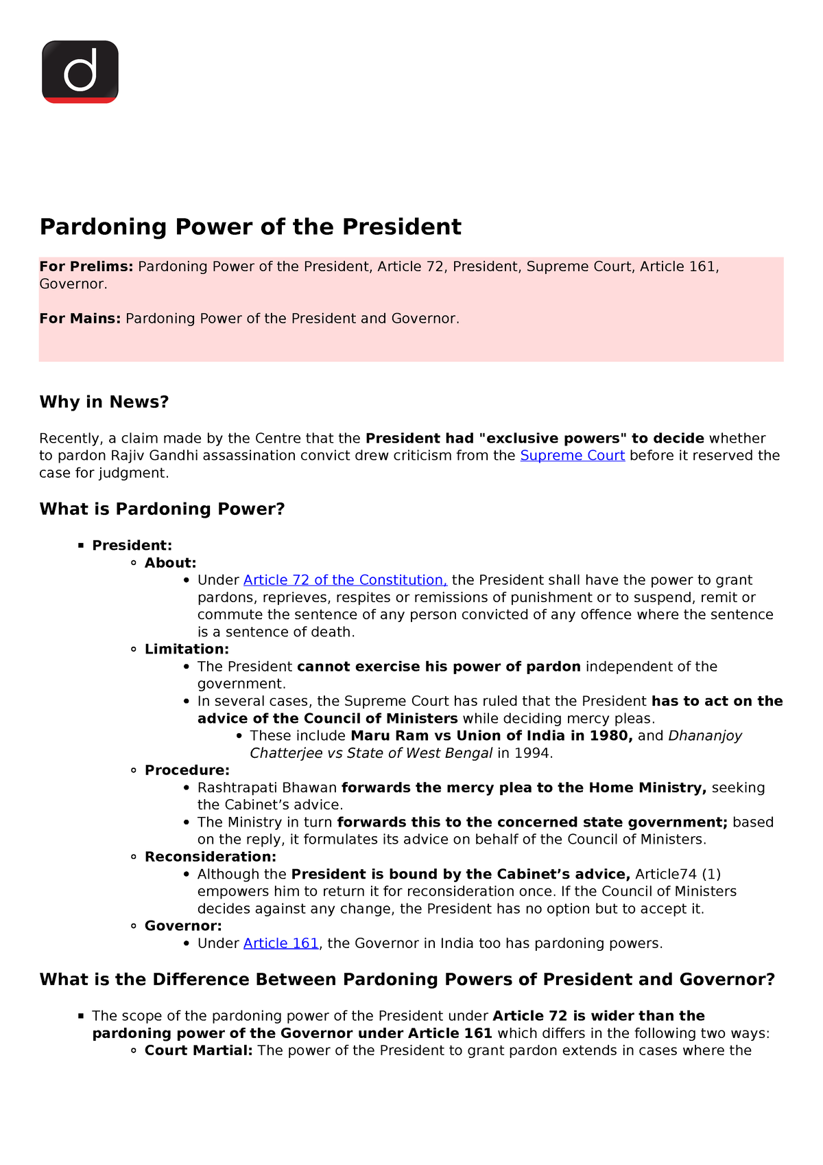 1653070884 - Criminal Law - Pardoning Power Of The President For ...