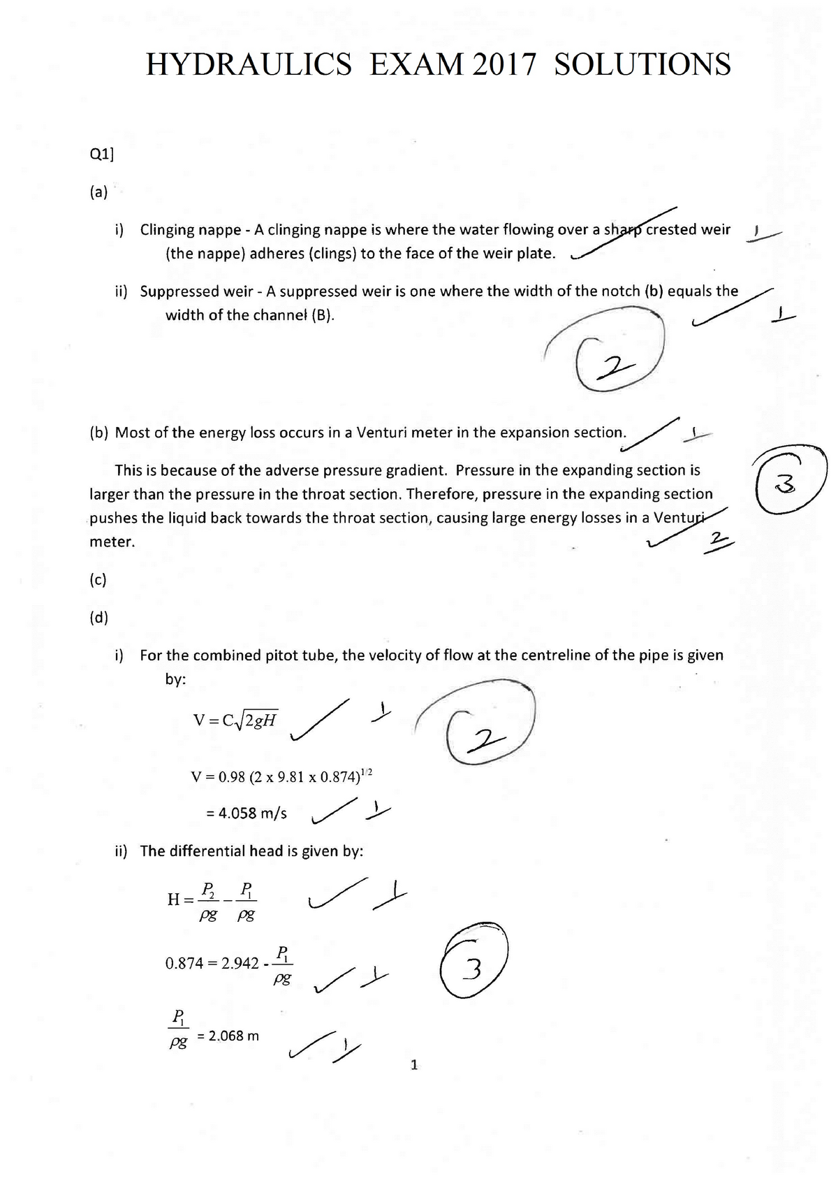 Hydraulics Exam 2017 solutions - EBDC - Studocu