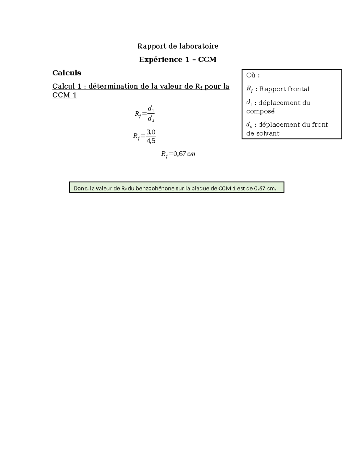 Calculs CCM CHM1721 Rapport de laboratoire Expérience 1 CCM — free download