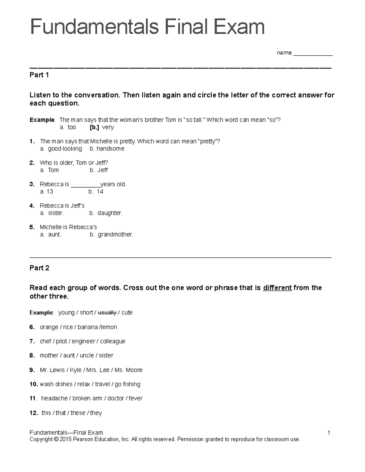 Top Notch Fundamentals Assessment Final Exam Top Notch 1 Studocu