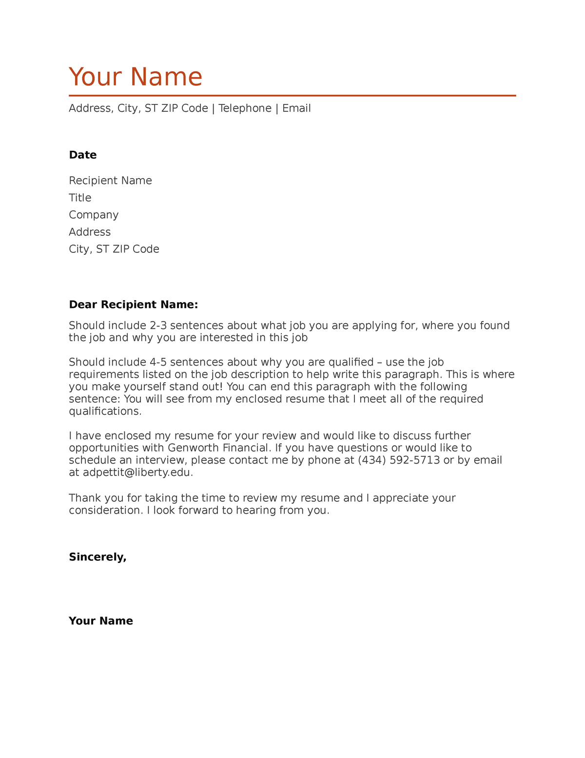 Cover Letter Template - name says it all - Your Name Address, City, ST ...