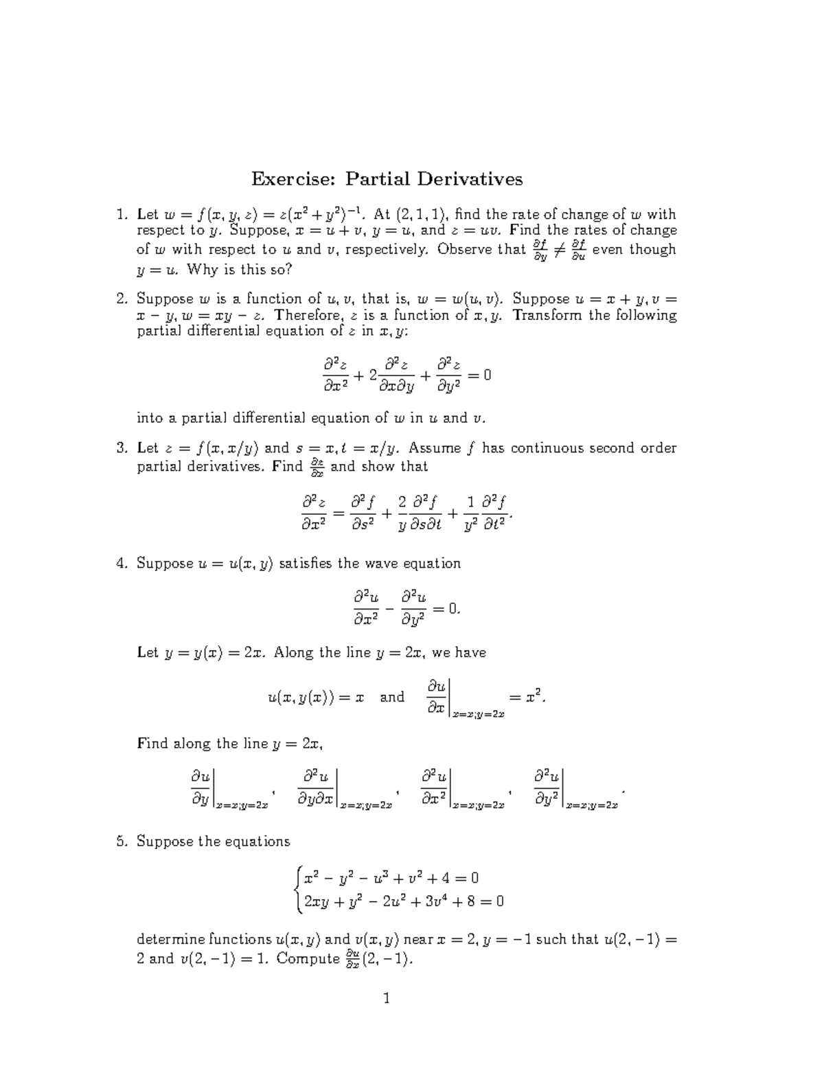 Exercise Partial Derivatives Studocu