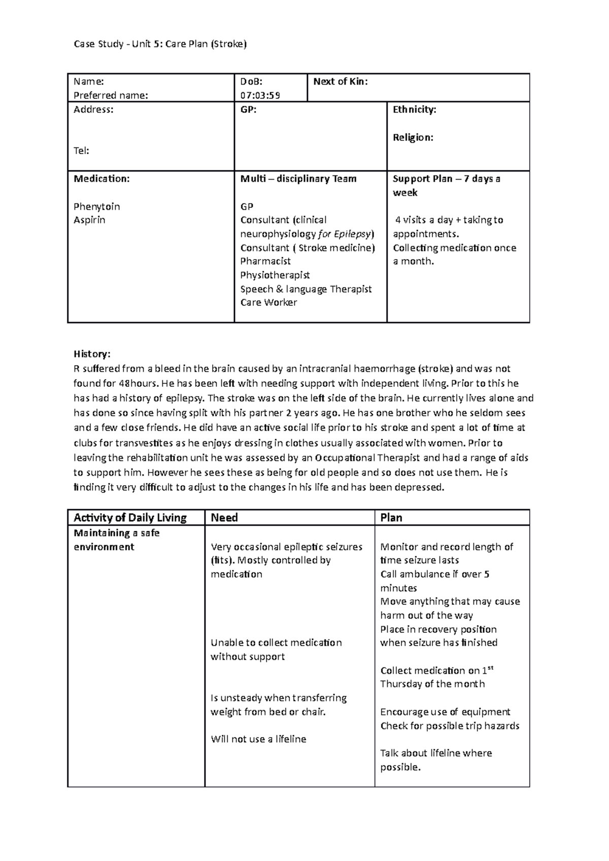 Case Studies For Unit 5 Meeting-Individual-Care-and-Support-Needs ...