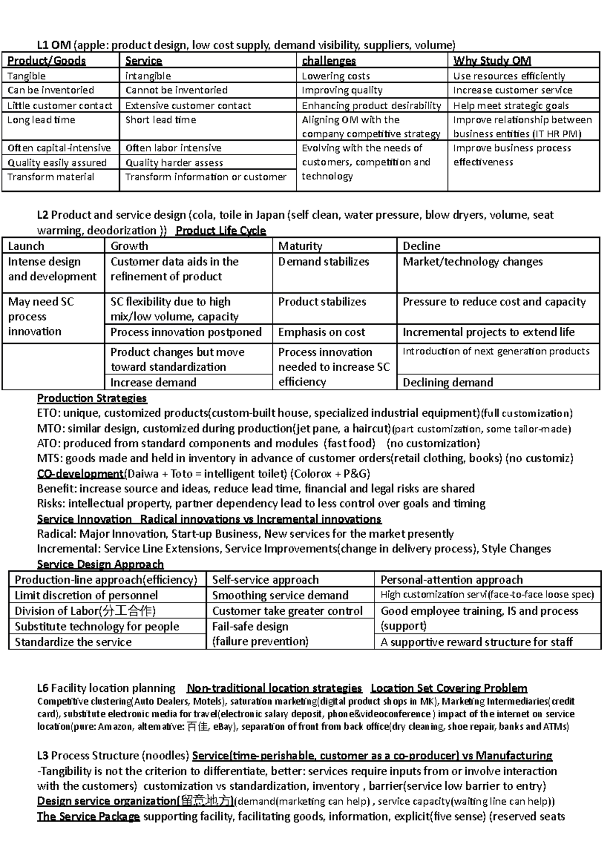 Cheat Sheet-2 (Quiz 1) - sdfsdf - L1 OM (apple: product design, low ...