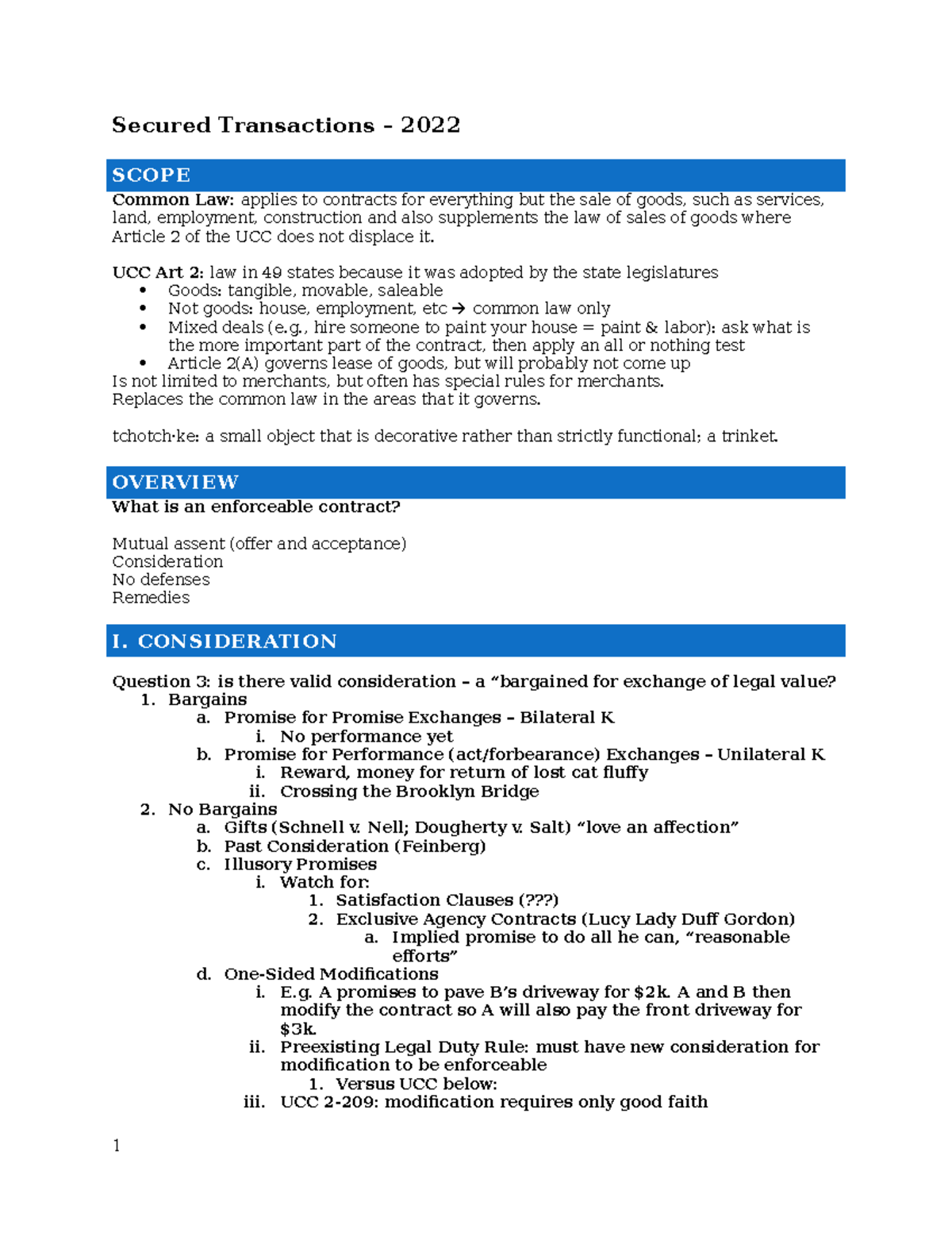 Secured Transactions - Outline - Secured Transactions – 2022 SCOPE ...