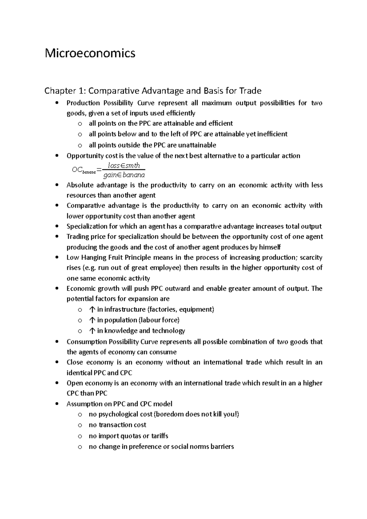 Chapter 1 & 2 econ summary - Microeconomics Chapter 1: Comparative ...