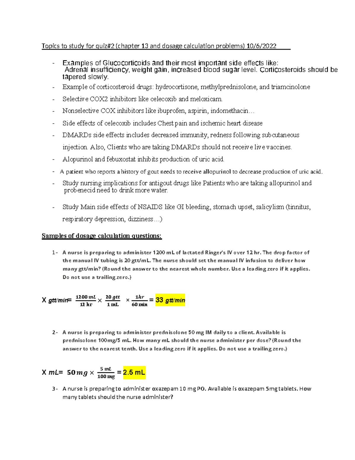 Topics to review for Quiz 2 - Example of corticosteroid drugs ...