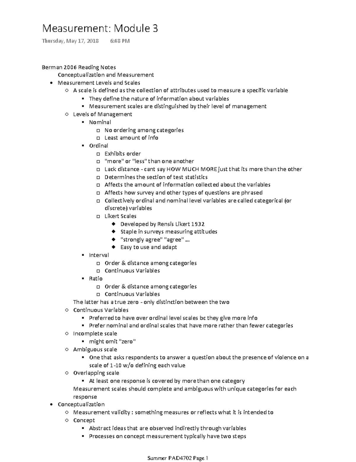 Measurement Module 3 Beart 2006 - Measurement: Module 3 Thursday, May ...