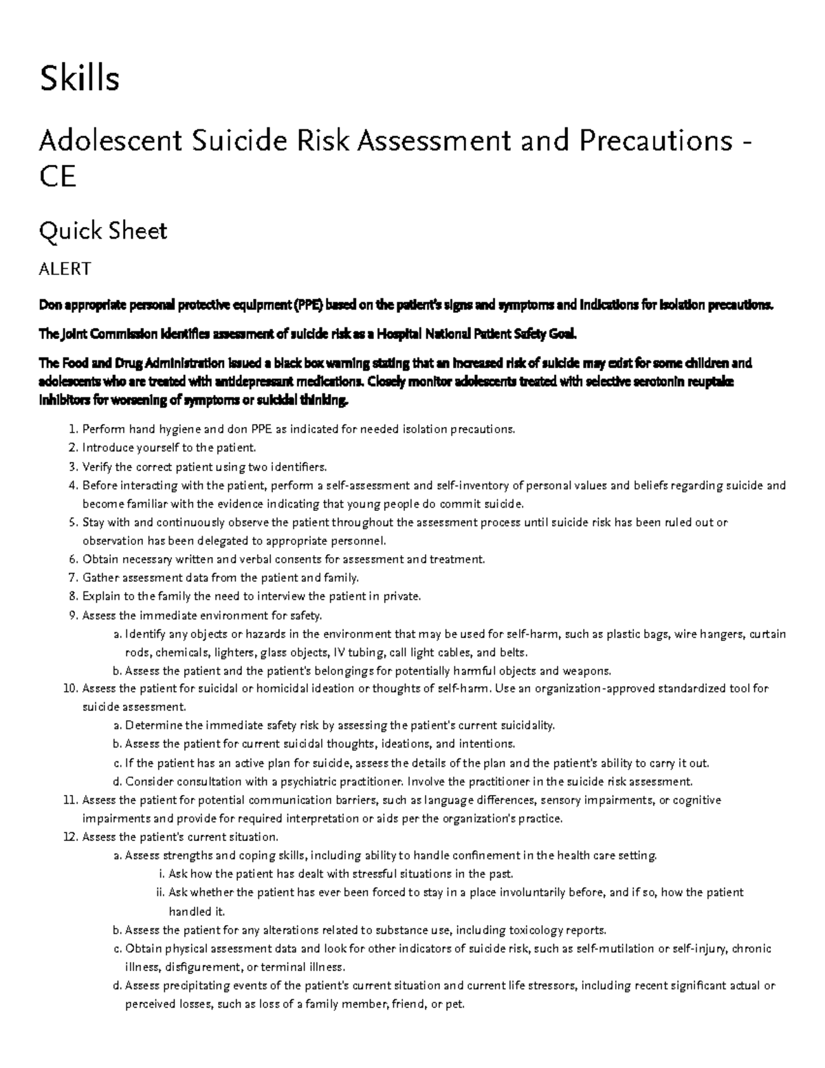 Adolescent Suicide Risk Assessment and Precautions - The Joint ...