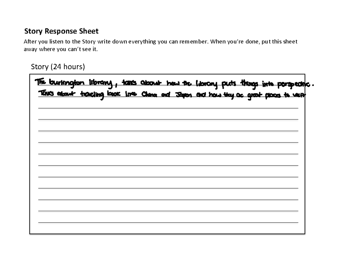 Lab10 Prep Part1 Immediate Recall Sheets - Story&Response&Sheet& - Studocu