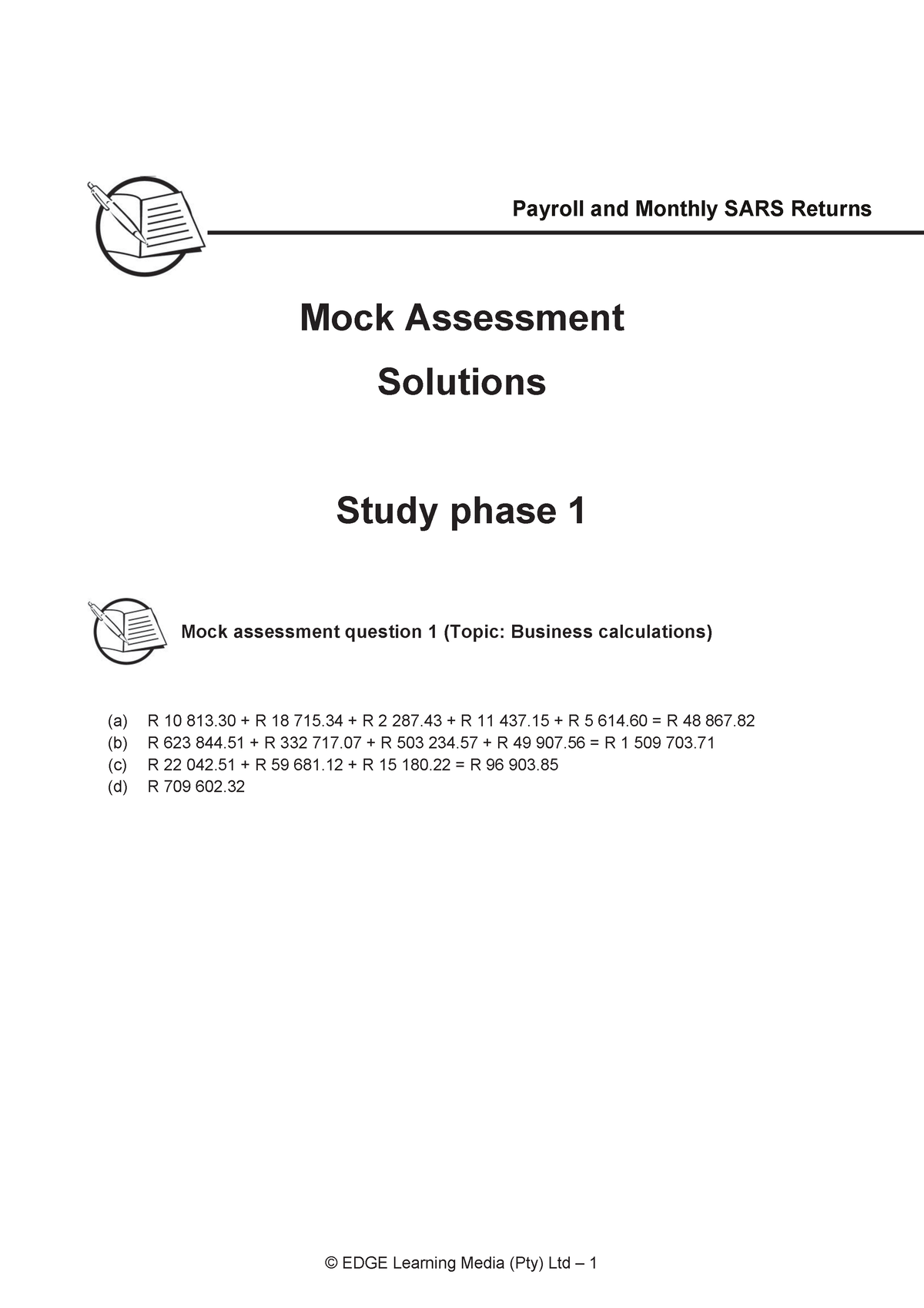 Mock Assessment Answers Phase 1 - Mock Assessment Solutions Study Phase ...