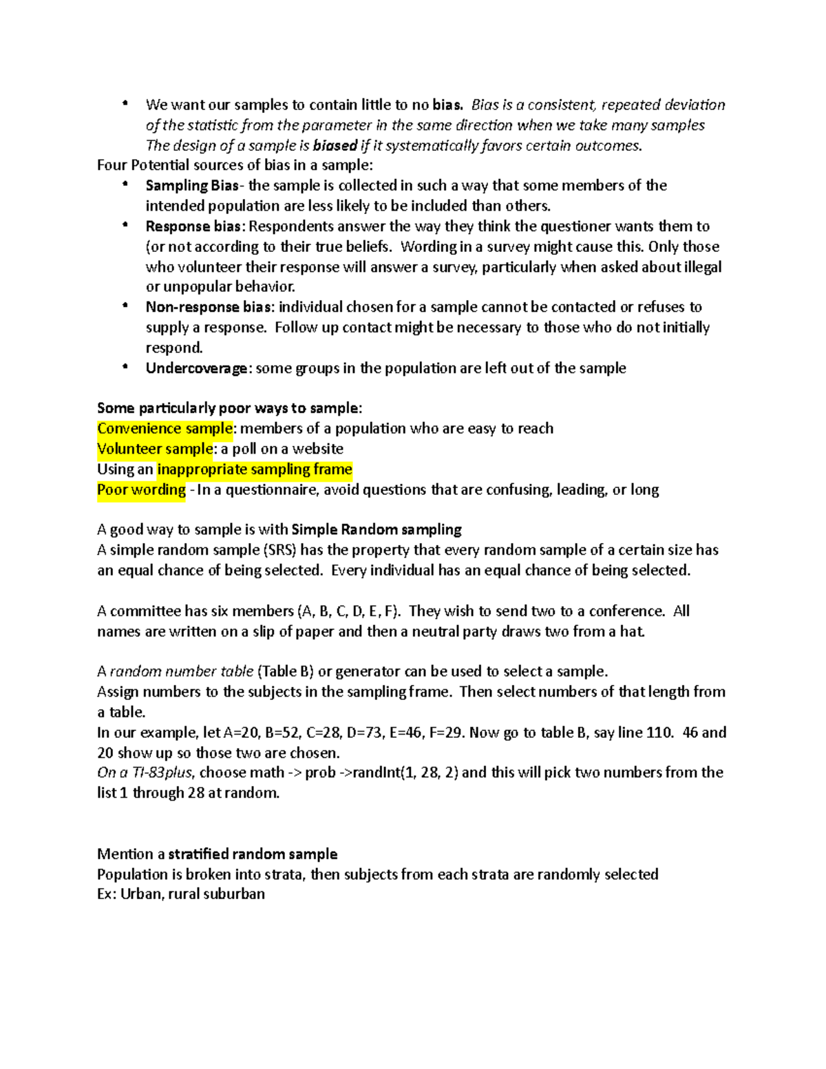 Statistical Methods Chapter 8 Notes - We want our samples to contain ...