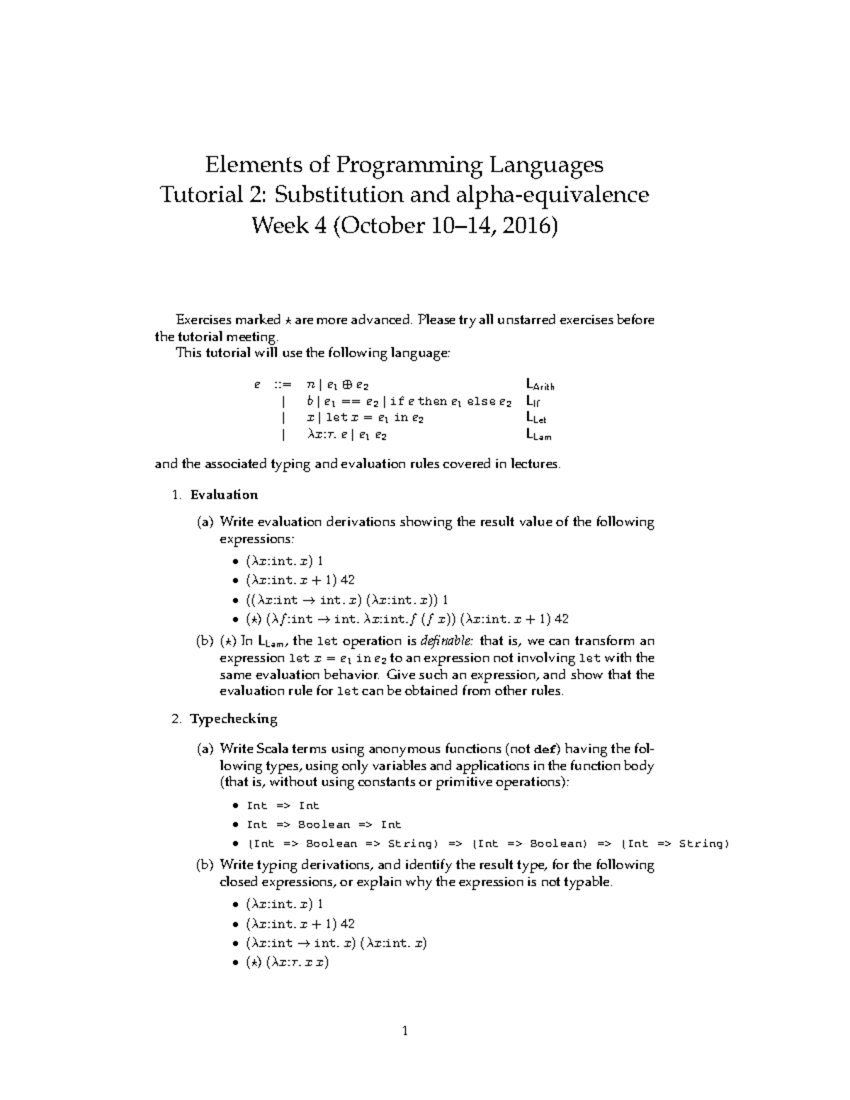 Tutorial 2 - Elements of Programming Languages Tutorial 2: Substitution ...