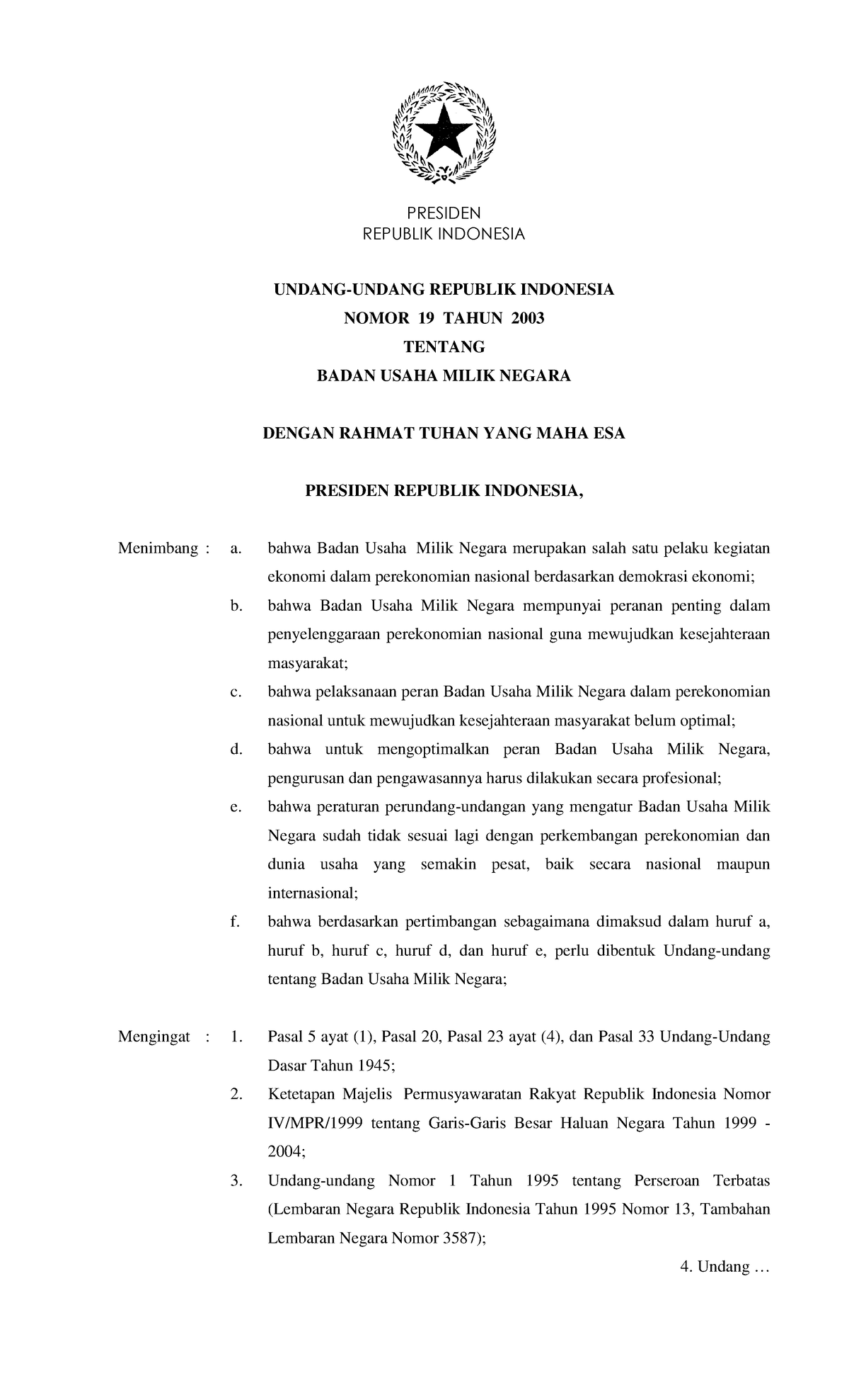 UU Nomor 19 Tahun 2003 - Genral - REPUBLIK INDONESIA UNDANG-UNDANG ...