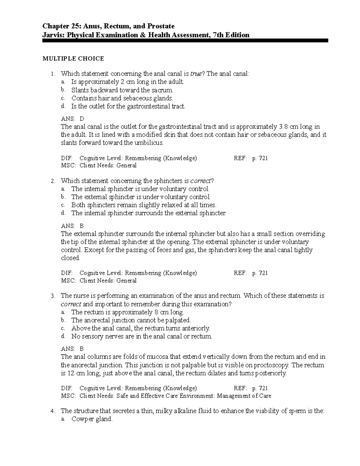 C25 - Jarvis Physical Health Assessment 7 Edition - Chapter 25: Anus ...