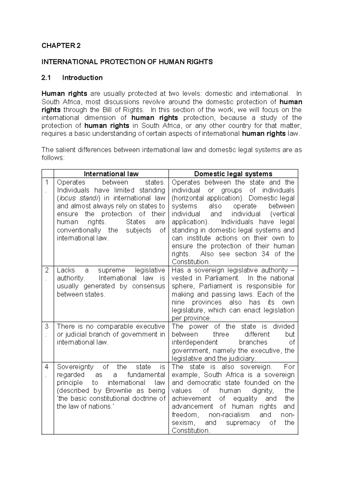 Chapter 2 - CHAPTER 2 INTERNATIONAL PROTECTION OF HUMAN RIGHTS 2 ...