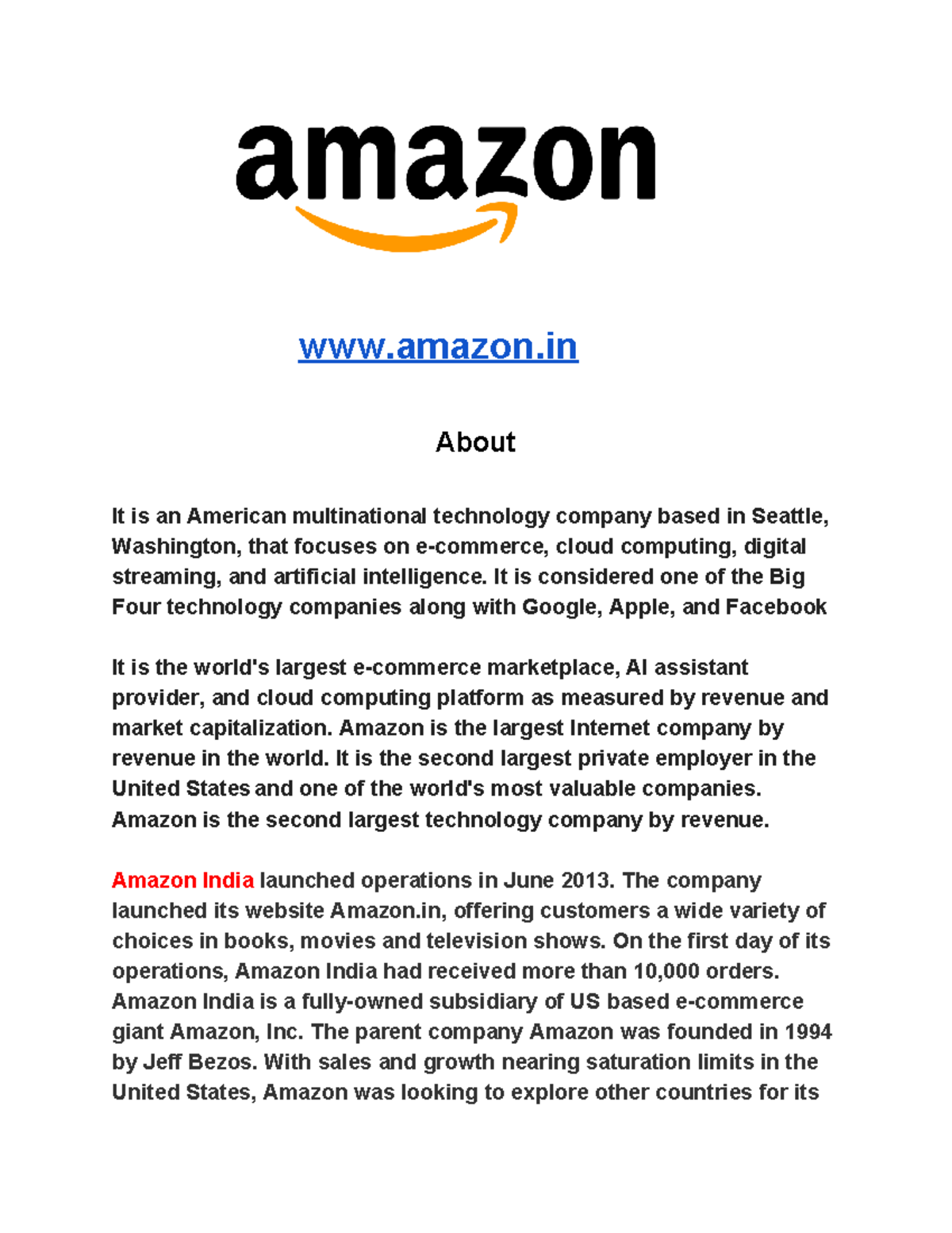 literature review of amazon company