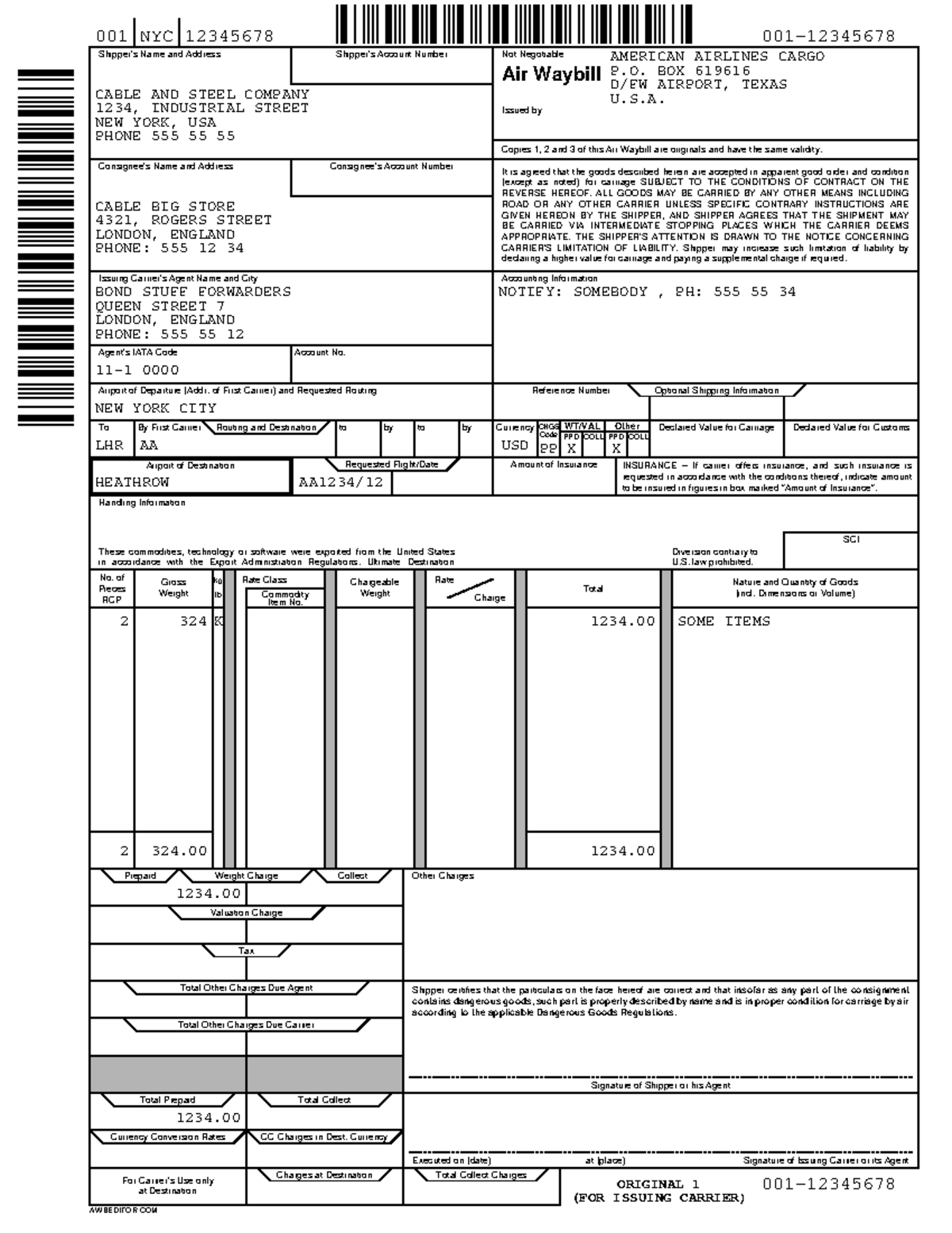 Awb - Ejemplo de AWB - Shipper's Name and Address Shipper's Account ...