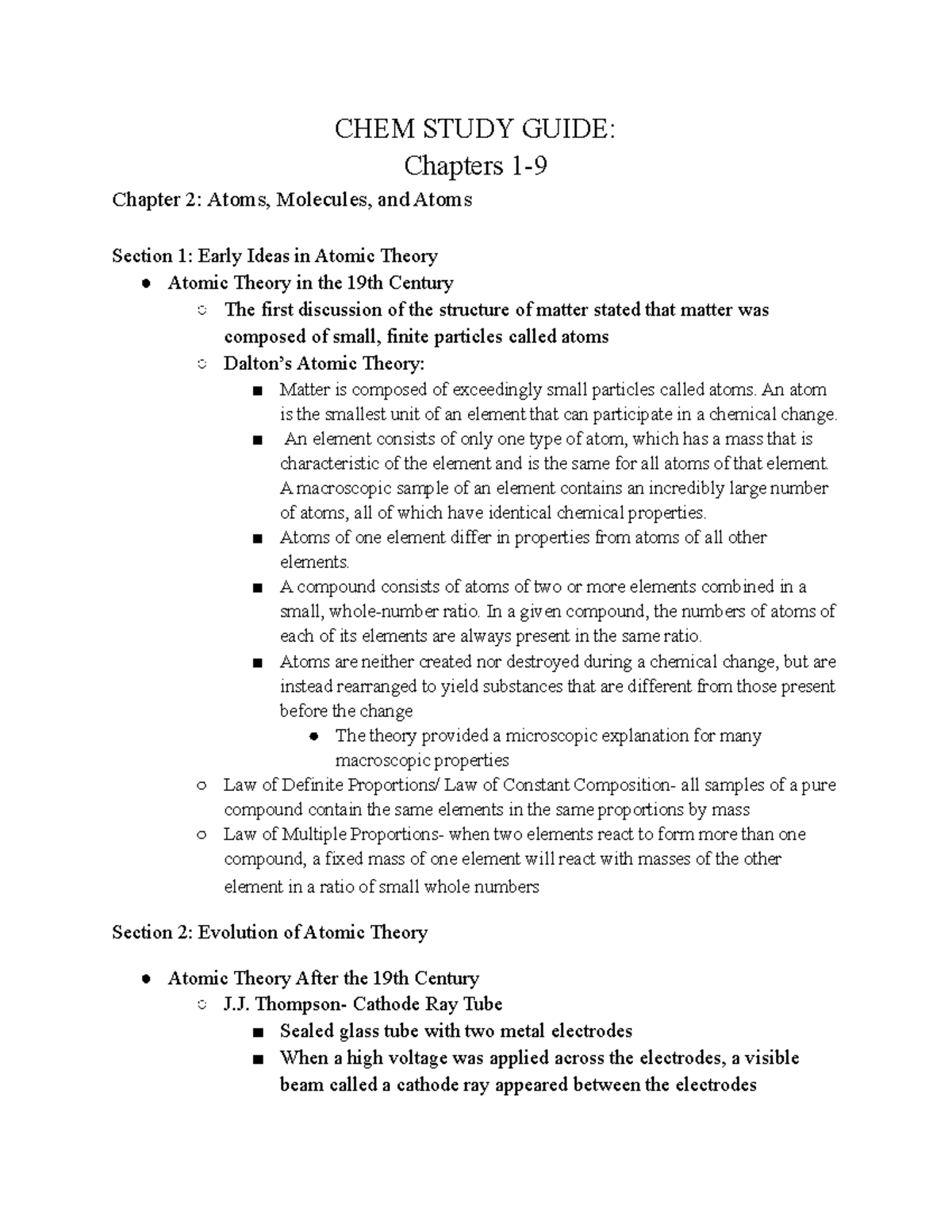 CHEM 1 Final Study Guide - CHEM STUDY GUIDE: Chapters 1- Chapter 2 ...