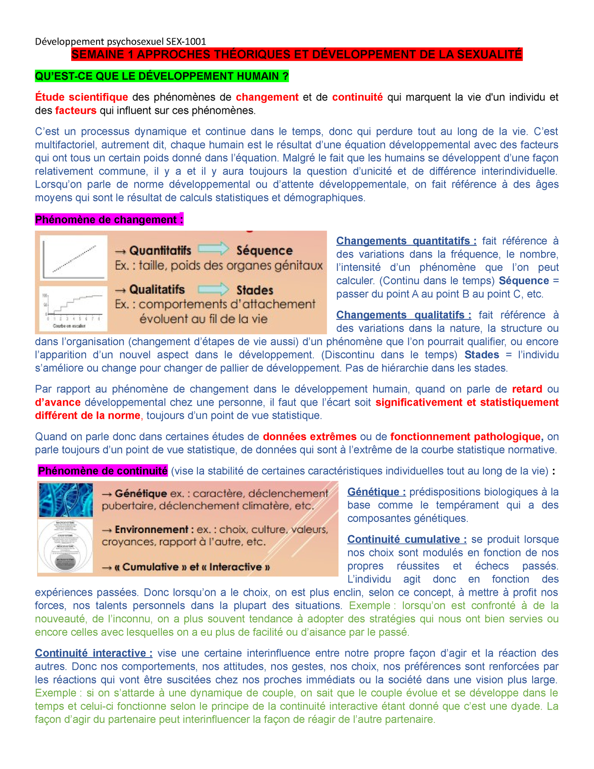 Notes De Cours Développement Psychosexuel Sex 1001 Semaine 1 Approches ThÉoriques Et 