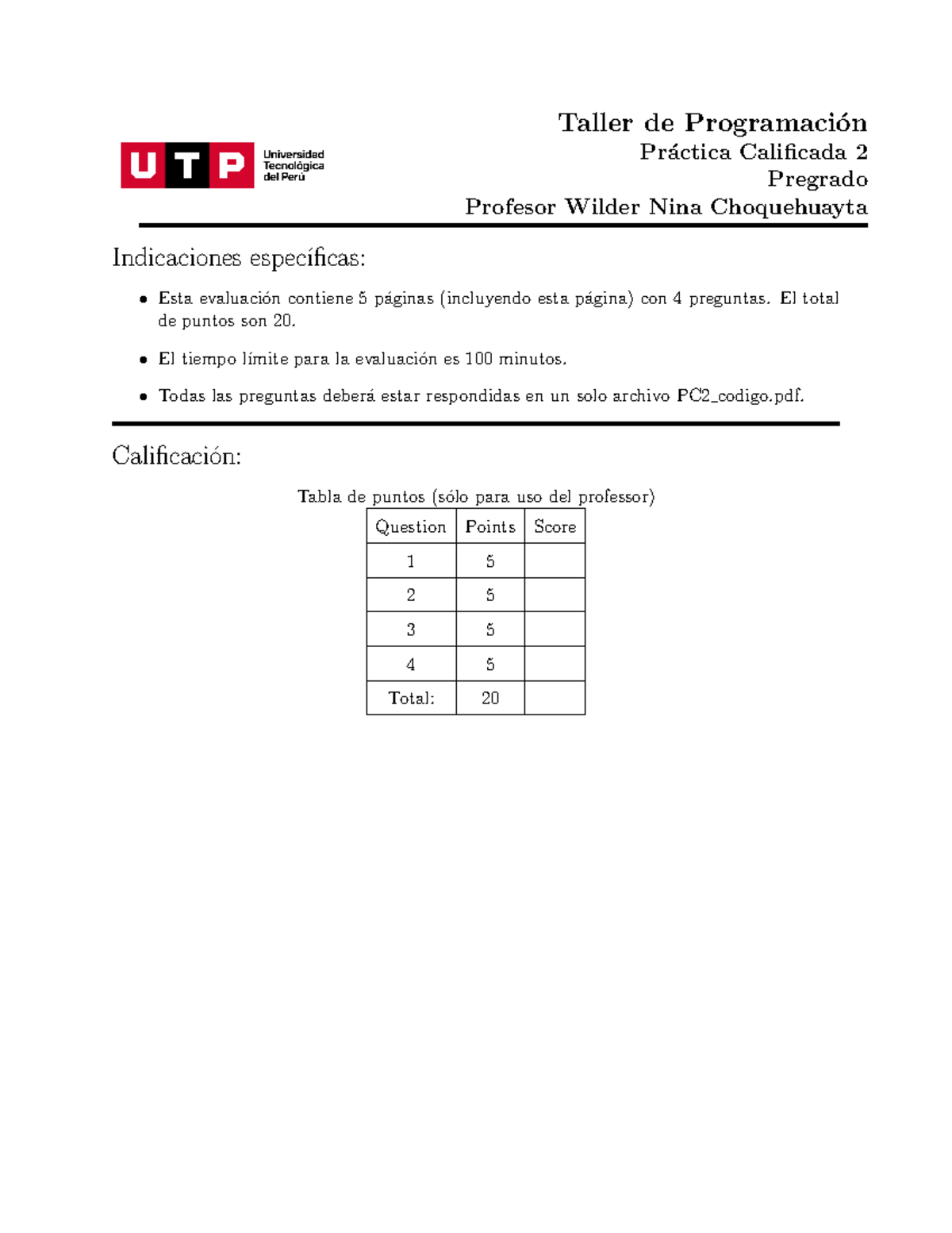 Practica Calificada 2 Sssssssssssdsd Dsa Dsd - Taller De Programaci ́on ...