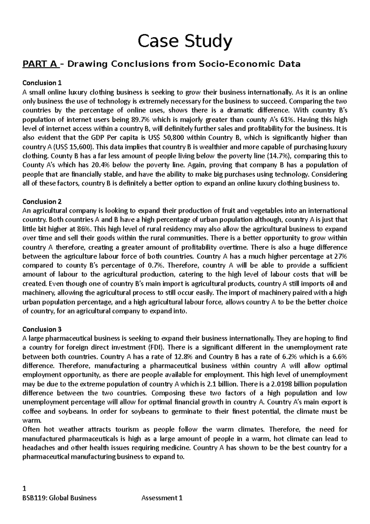 BSB119 - Case Study - Case Study PART A – Drawing Conclusions From ...