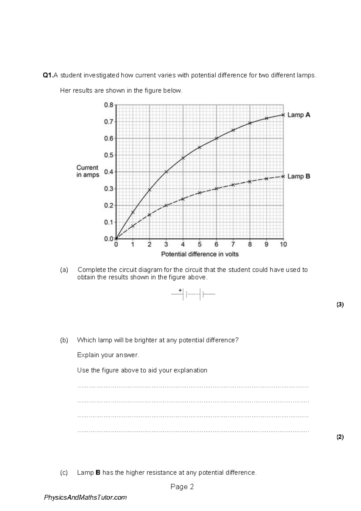 Current, Potential Difference & Resistance 3 QP - Page 2 Q1 student ...