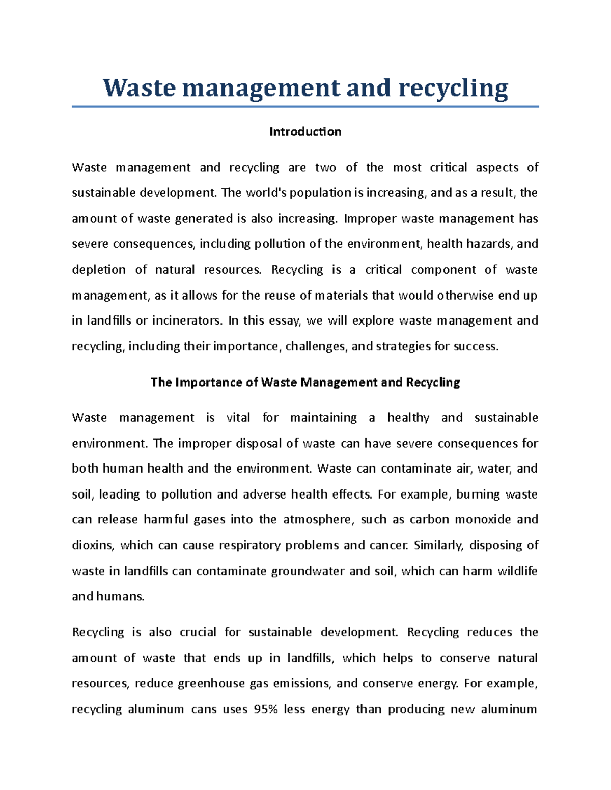 a term paper on waste management