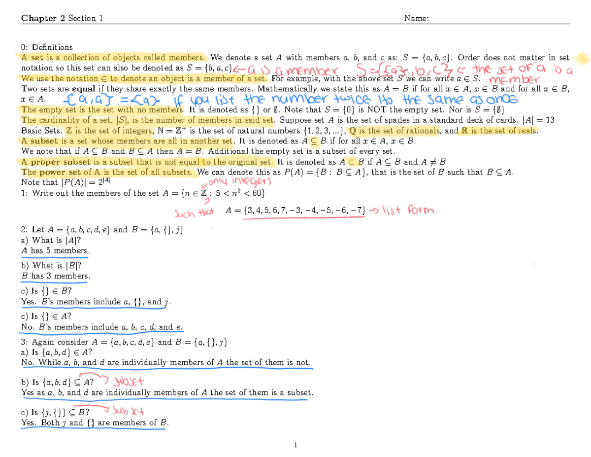 Chapter 2 Section 1(Sets) - Chapter 2Section 1 Name: 0: Definitions ...