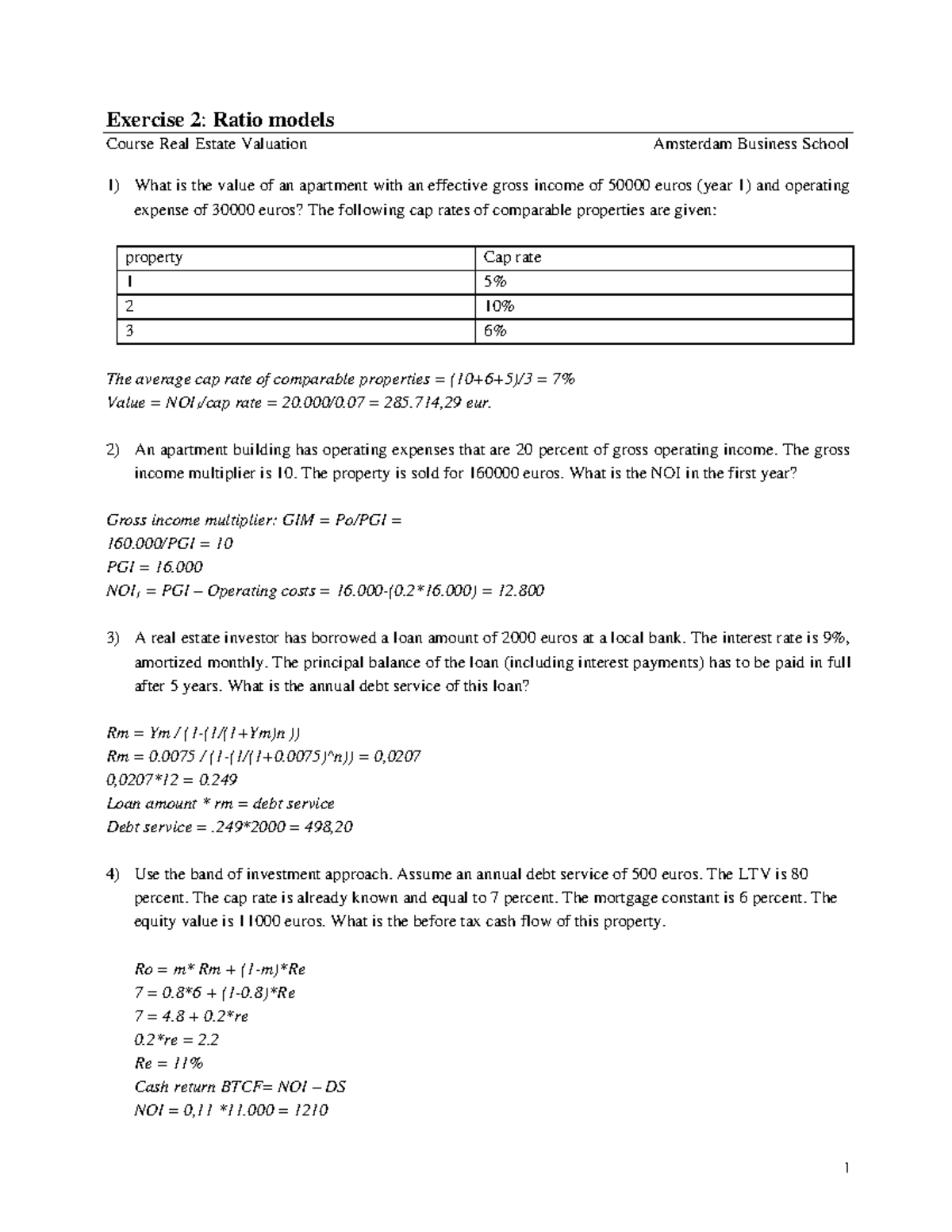 Problem 2 Ratio Analysis - 1 Exercise 2: Ratio models Course Real ...