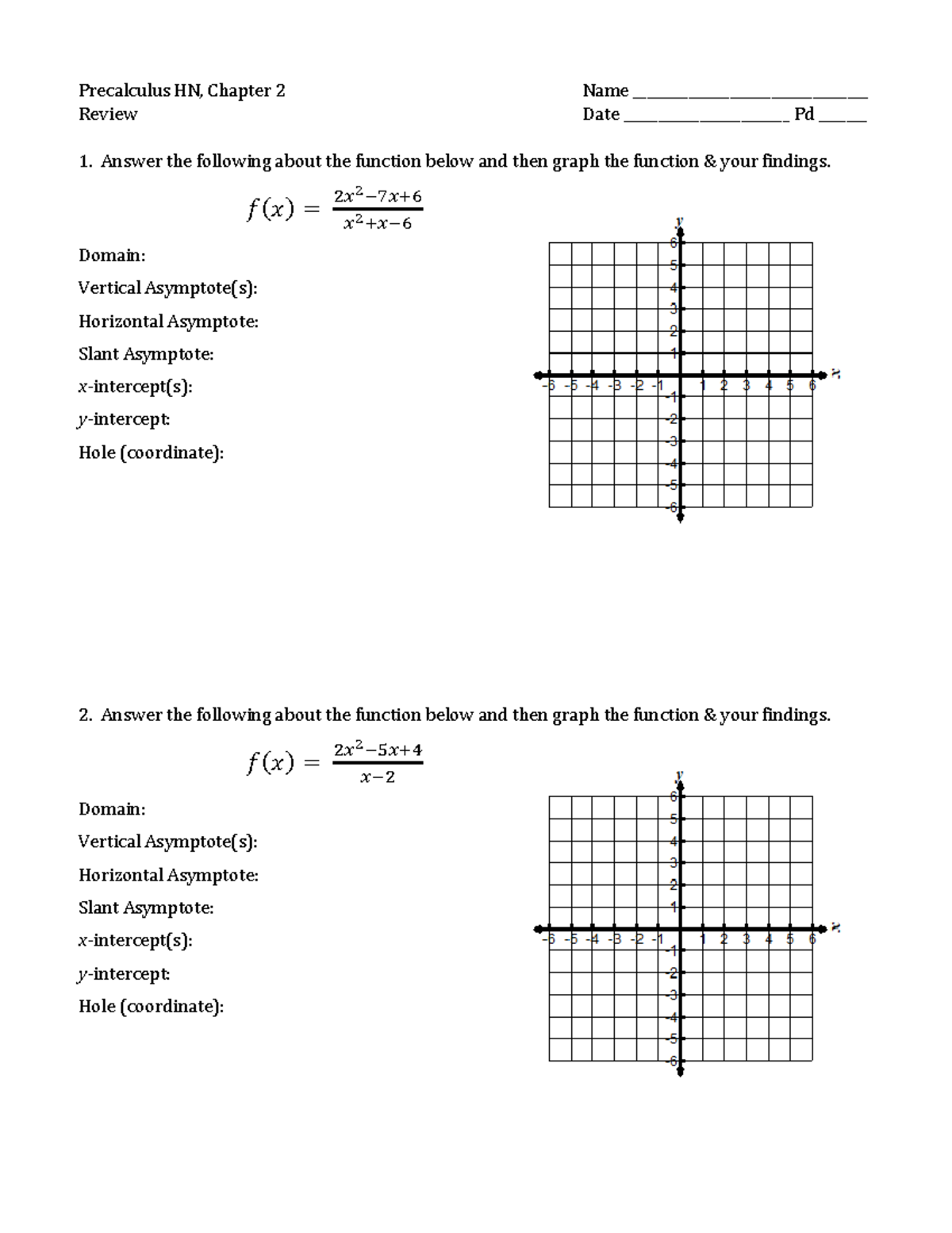 Chapter+2+-+Review - Unit 2 Reivew - Precalculus HN, Chapter 2 Name ...
