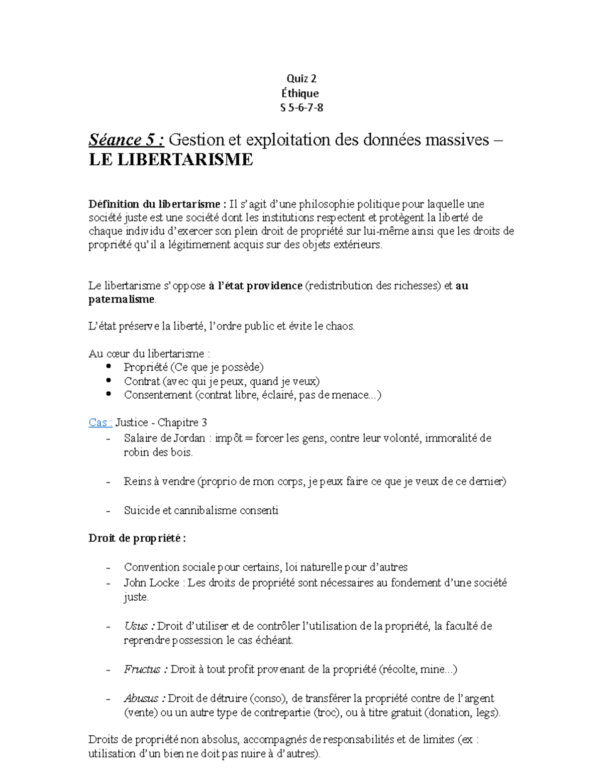 Quiz 2 Fiche Préparation au quiz n°2 Quiz 2 Éthique S 567 Séance