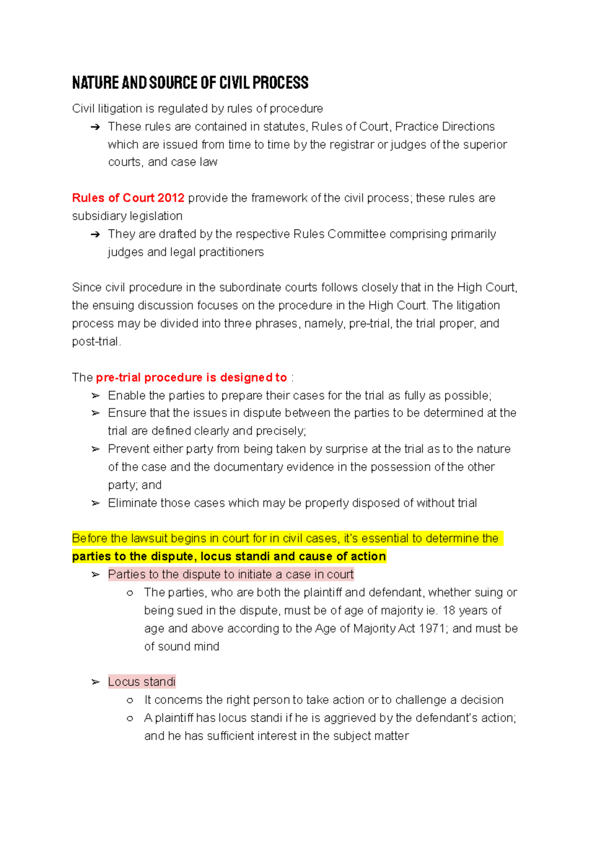 Chapter 7 Civil Process - Nature and source of civil process Civil ...