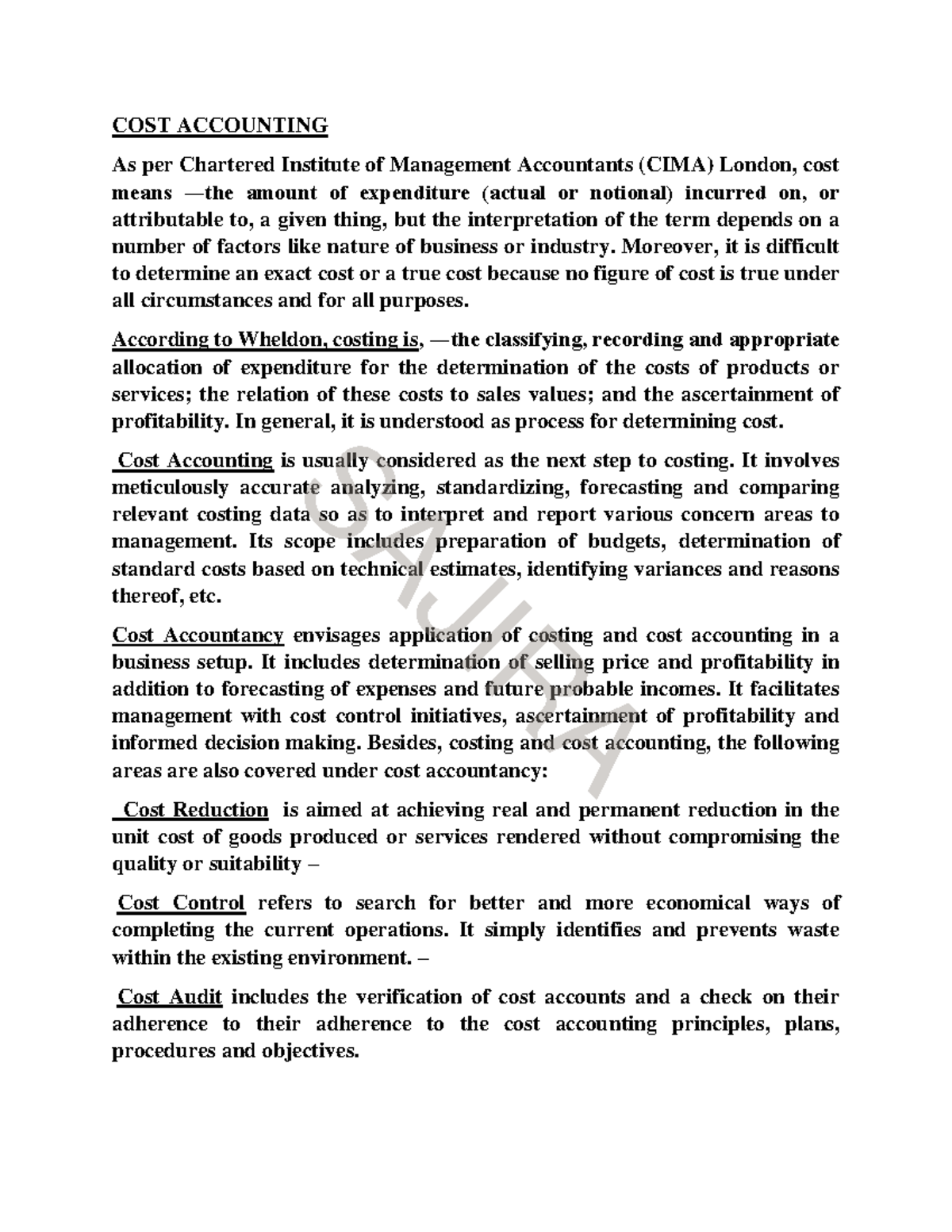 cost accounting COST ACCOUNTING As per Chartered Institute of