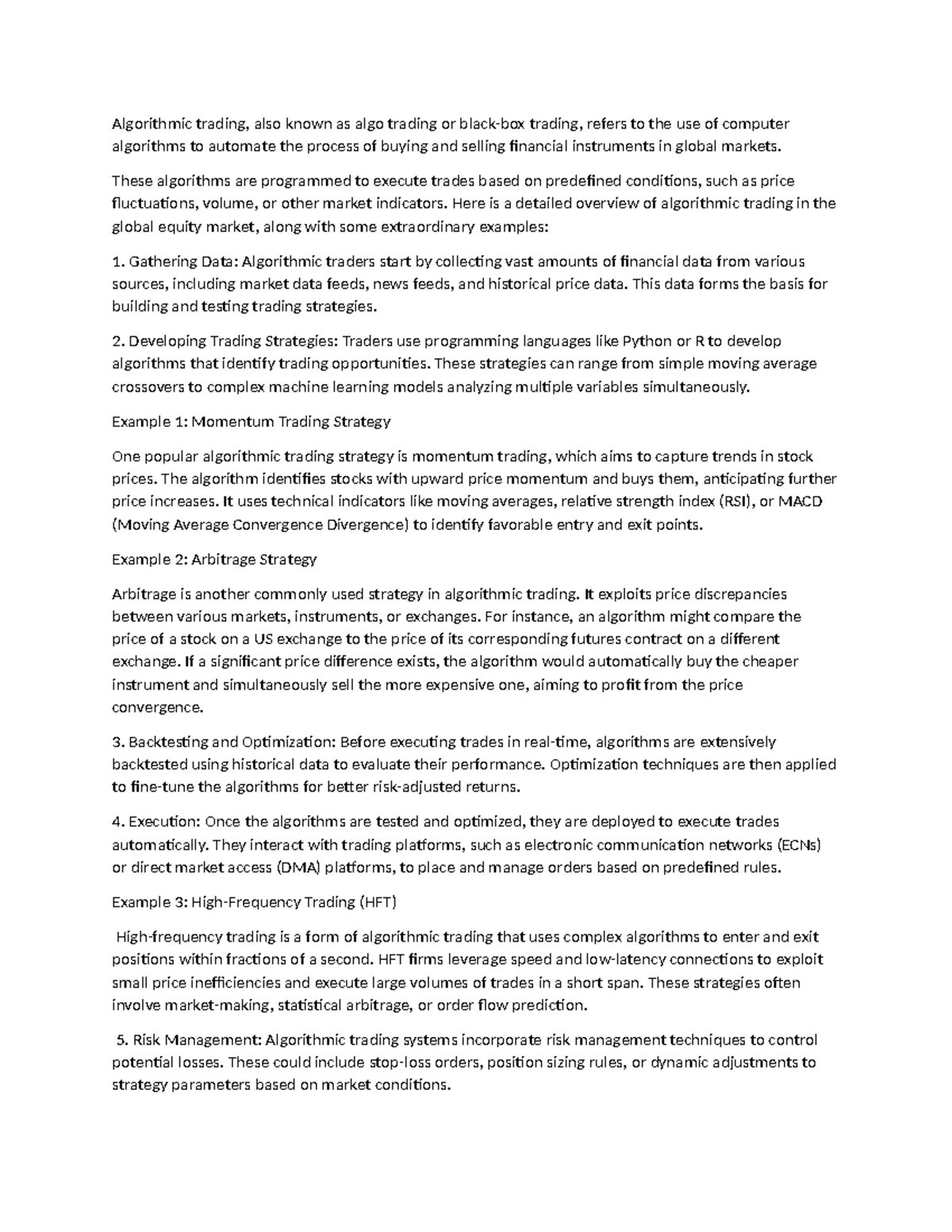 Algorithmic Trading - Notes - Algorithmic trading, also known as algo ...