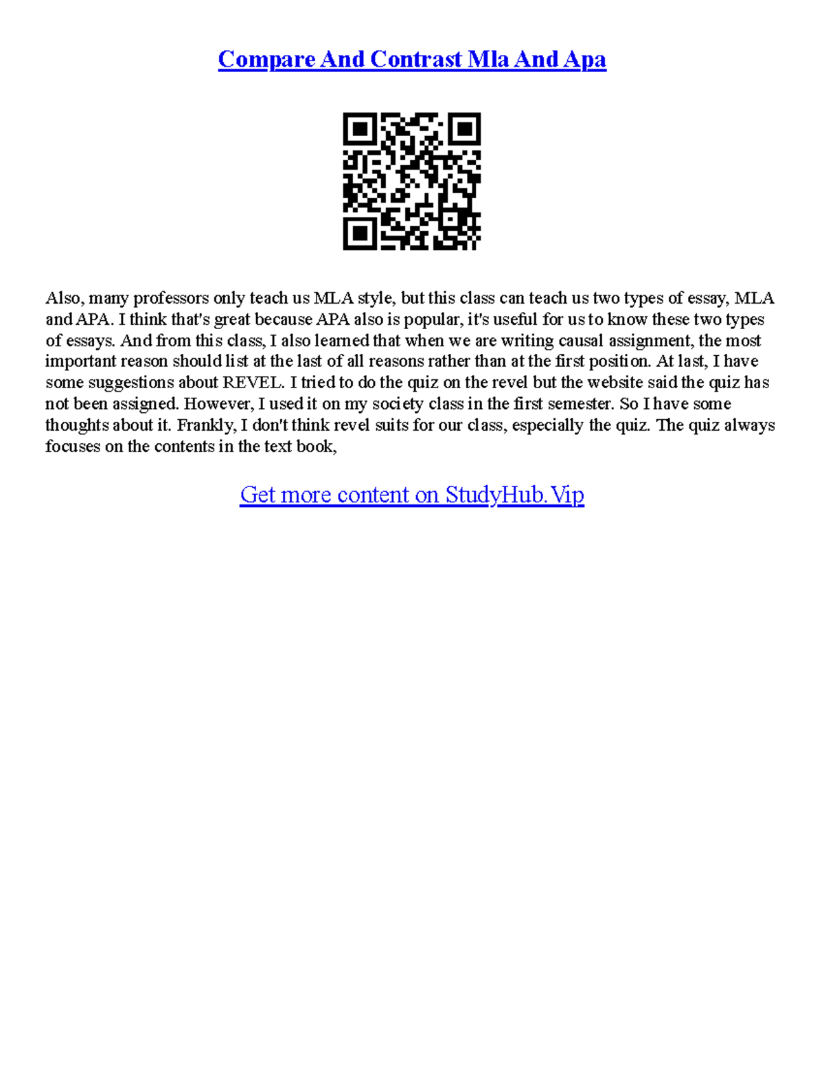 How To Write An Mla Format Essay - Compare And Contrast Mla And Apa ...