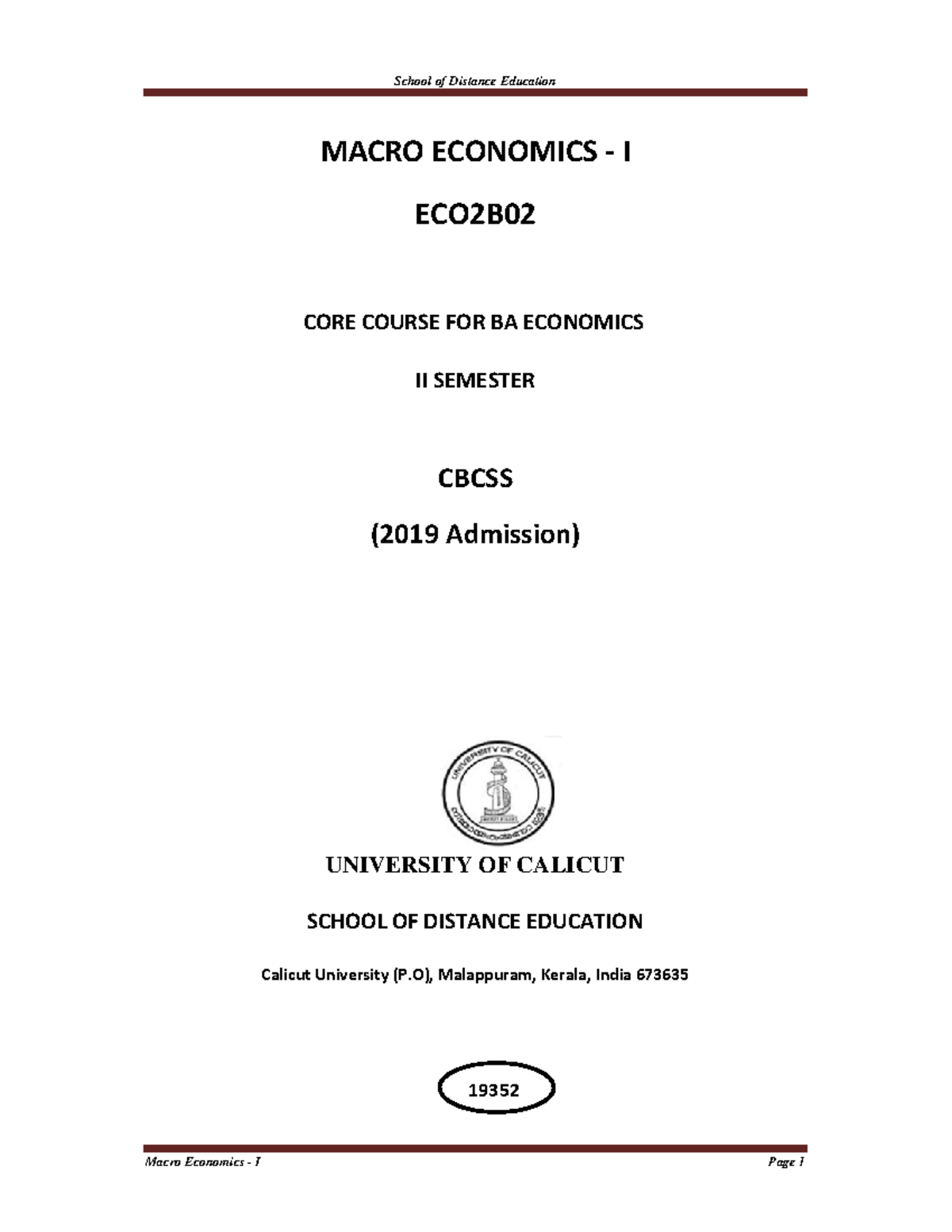 Macro economics second sem part1 - MACRO ECONOMICS - I ECO2B CORE ...