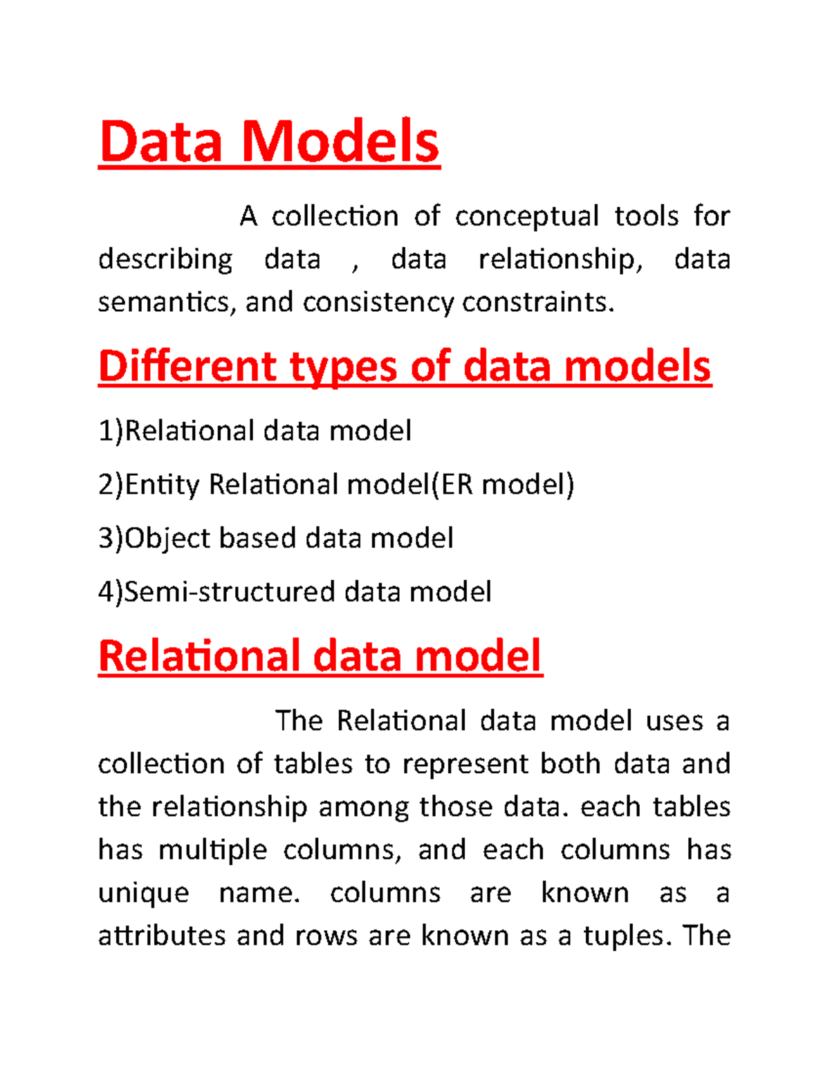 Data models - Data Models A collection of conceptual tools for ...
