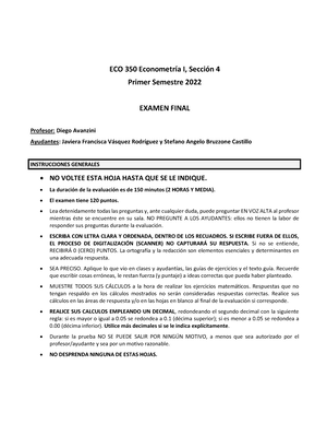 Guía 5- Modelos De Regresión Múltiple - Econometr´ıa I Profesor: Felipe ...