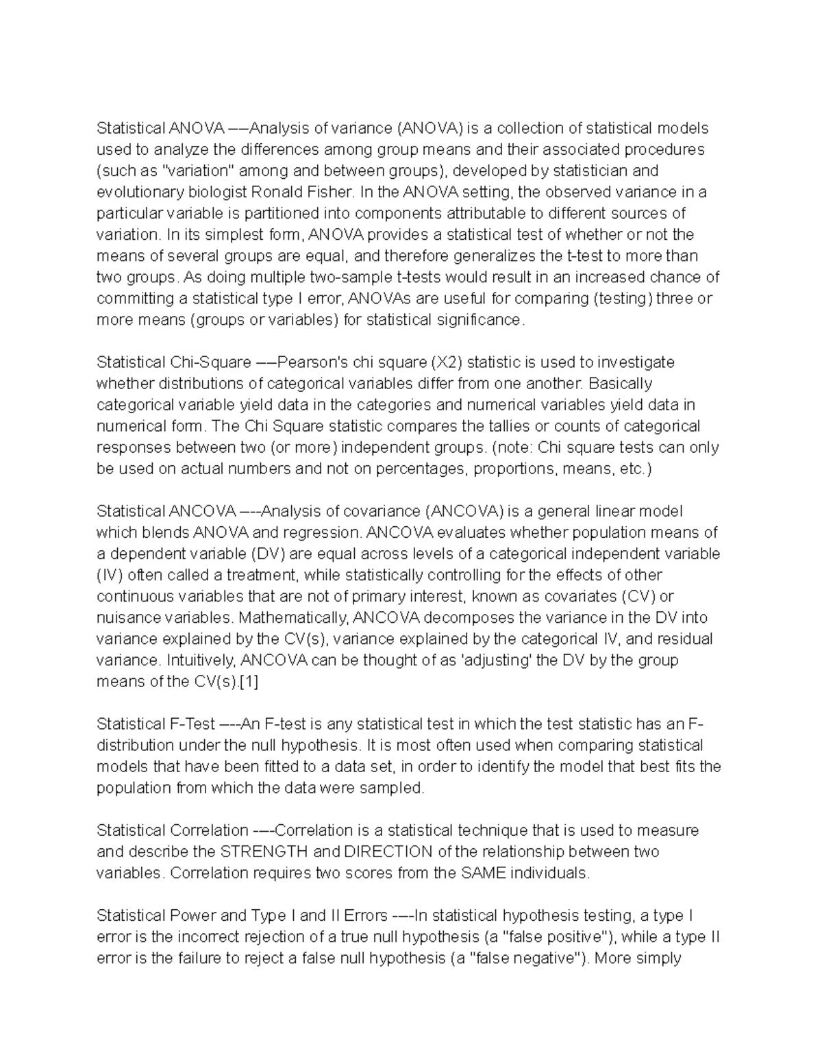 Psys 25 Psys Notes Statistical ANOVA Analysis Of Variance ANOVA 
