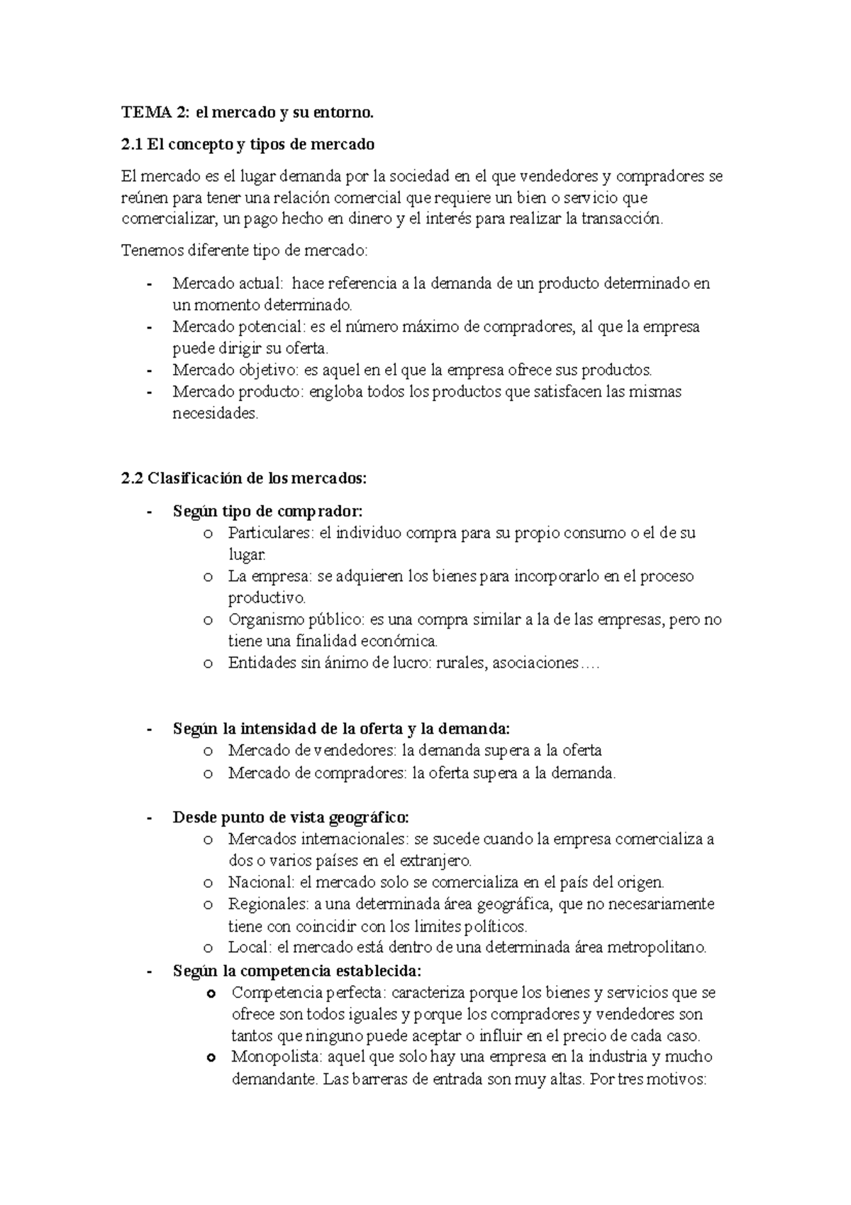 TEMA 2 - Apuntes 2 - TEMA 2: El Mercado Y Su Entorno. 2 El Concepto Y ...