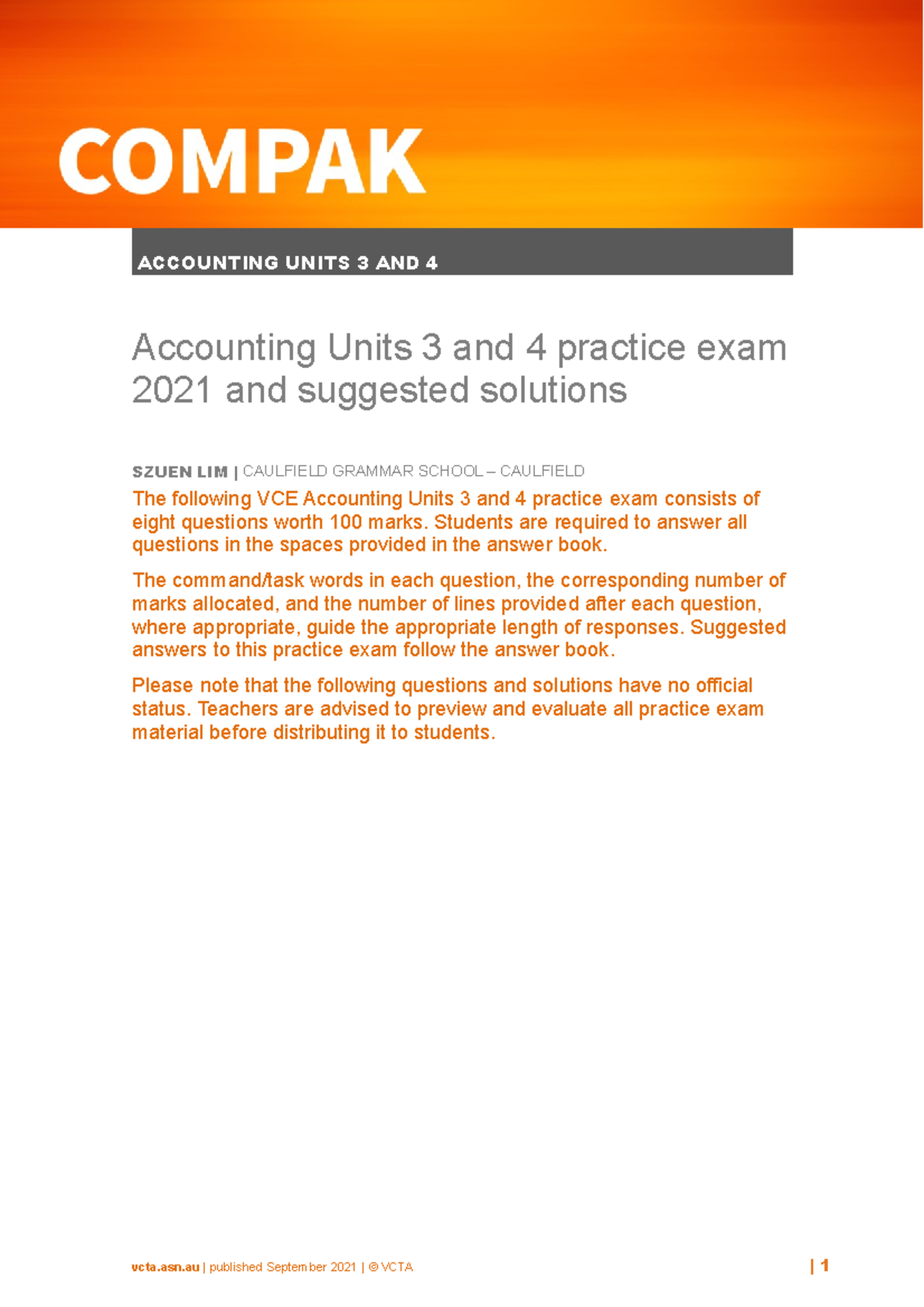 Compak 2021 Prac Exam & Solutions - ACCOUNTING UNITS 3 AND 4 Accounting ...