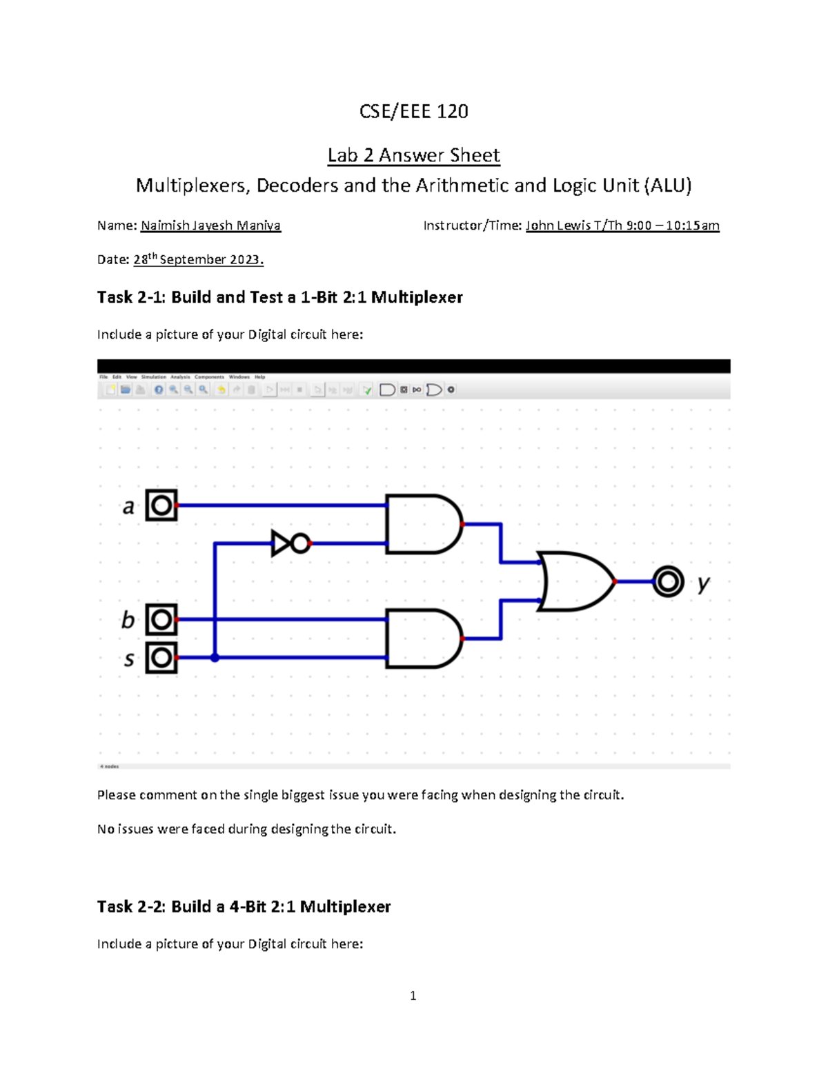Lab2Template - CSE/EEE 120 Lab 2 Answer Sheet Multiplexers, Decoders ...
