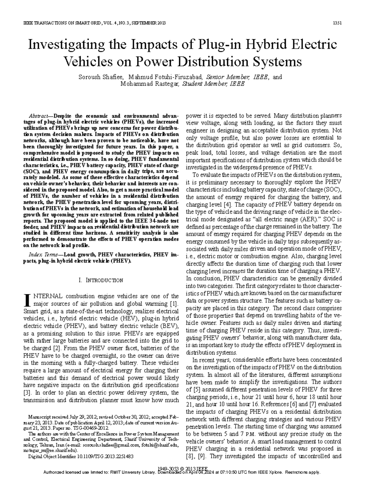 Investigating the Impacts of Plug-in Hybrid Electric Vehicles on Power ...