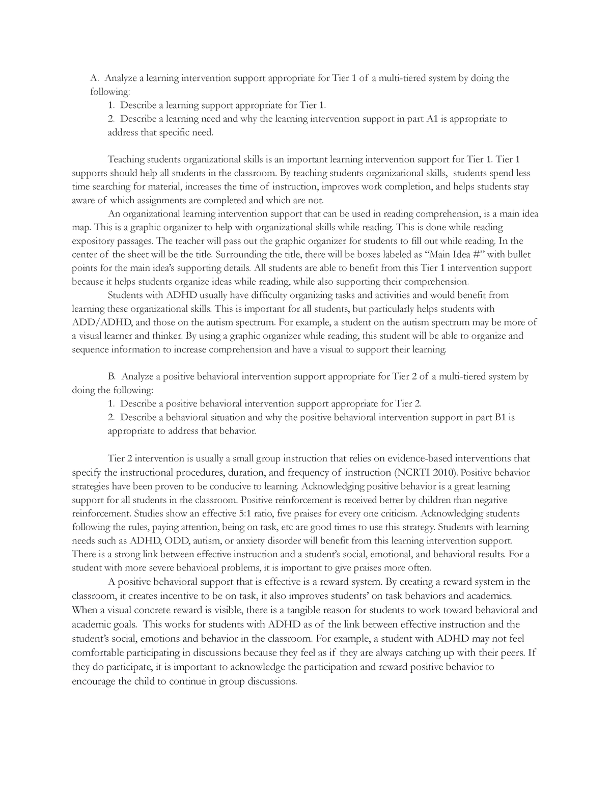 KHM2 — KHM2 TASK 4: MULTI-TIERED INTERVENTION SUPPORTS - A. Analyze a ...