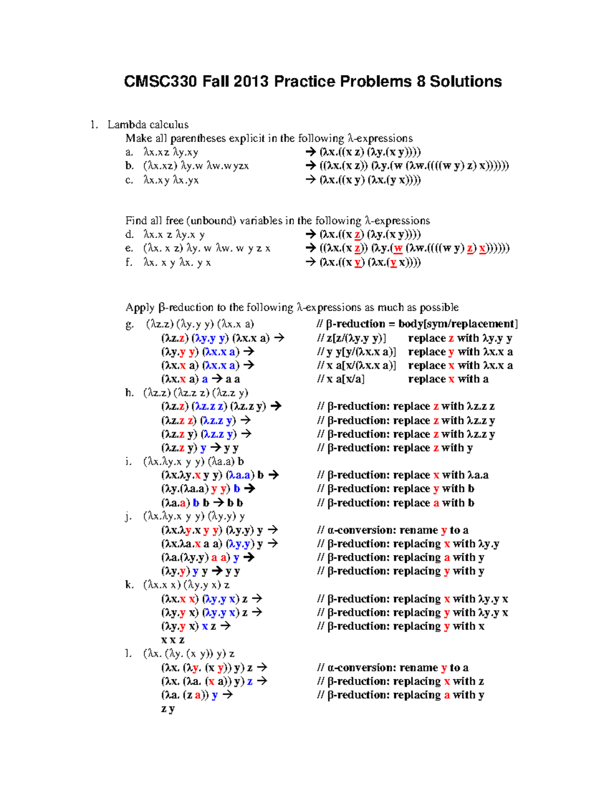 Lambda exercises with soln CMSC330 Fall 2013 Practice Problems 8